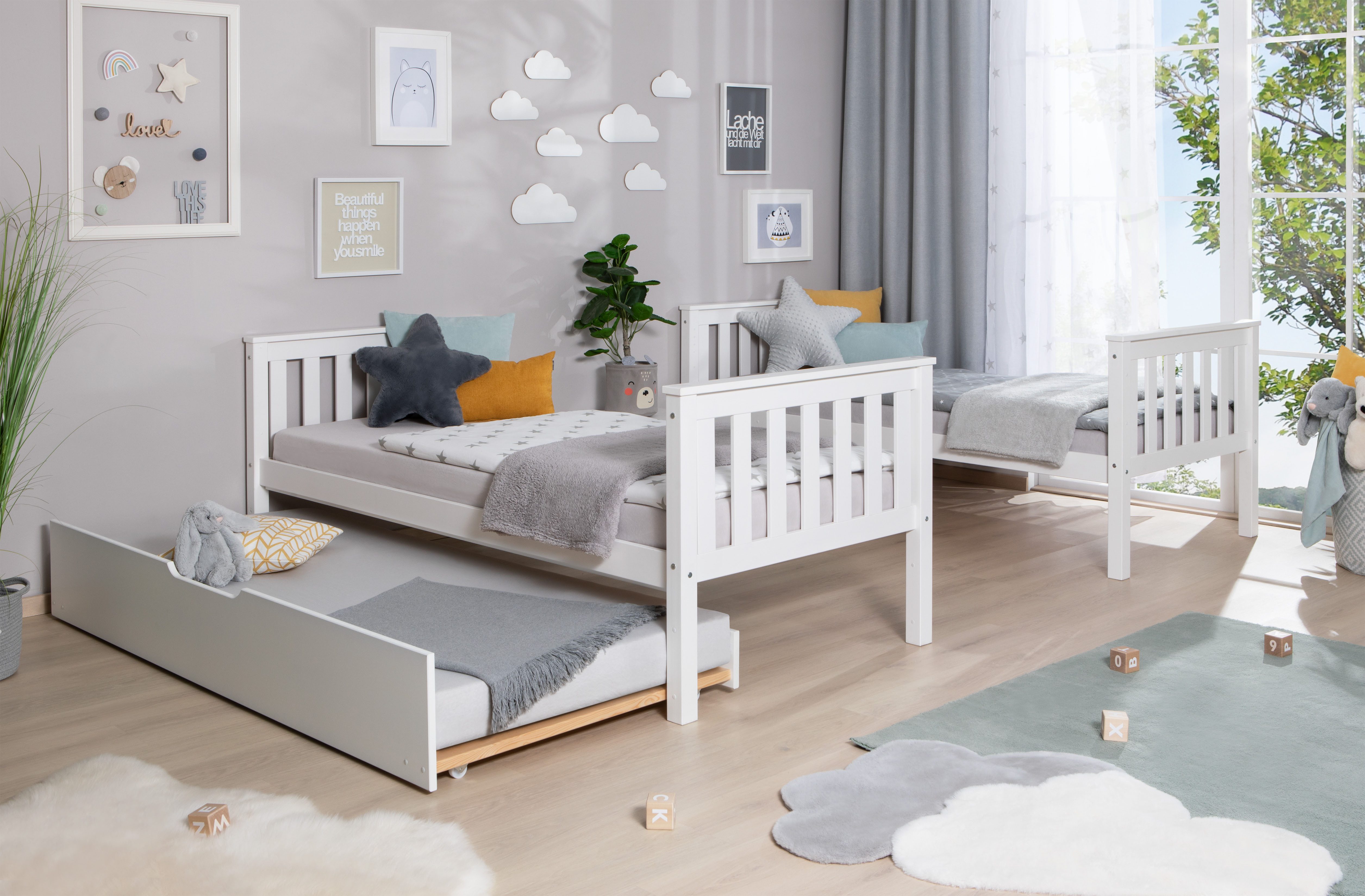 Ticaa Stapelbed Sammy, om te bouwen naar 2 eenpersoonsbedden, elegant ontwerp in landelijke stijl