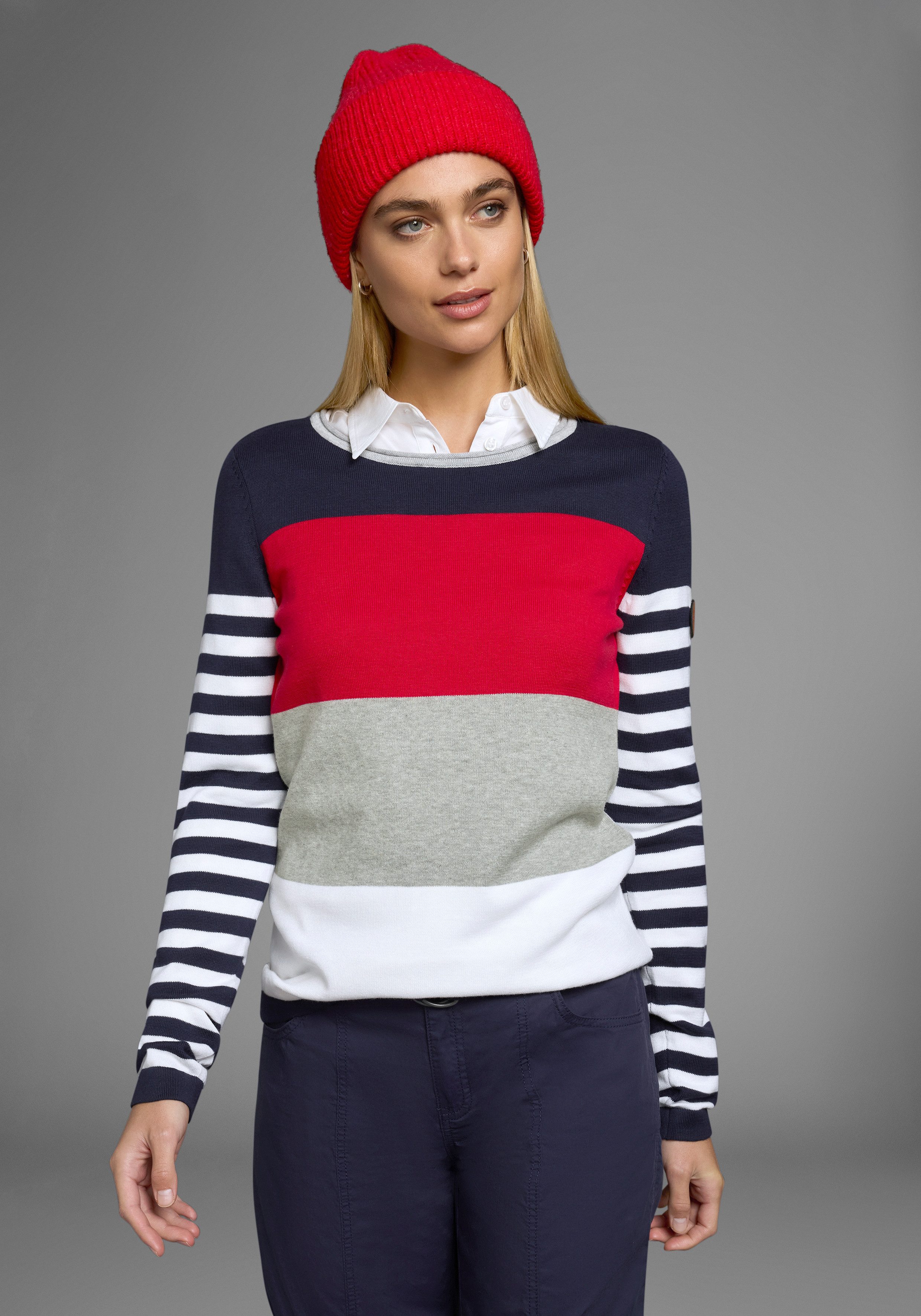 KangaROOS Trui met ronde hals in modieuze streep-look