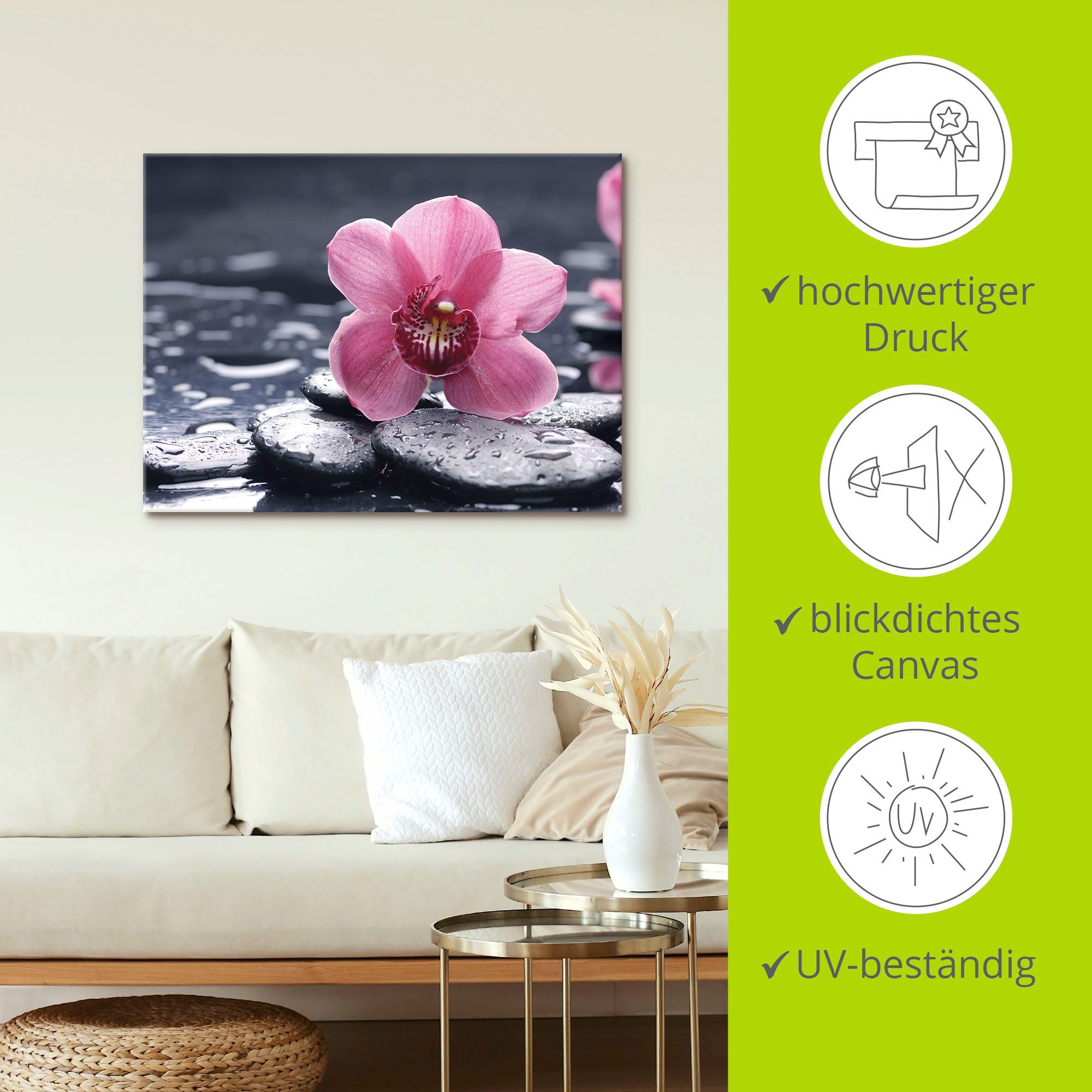Artland Artprint Stilleven met kiezel en een orchidee als artprint van aluminium, artprint voor buiten, artprint op linnen, poster, muursticker