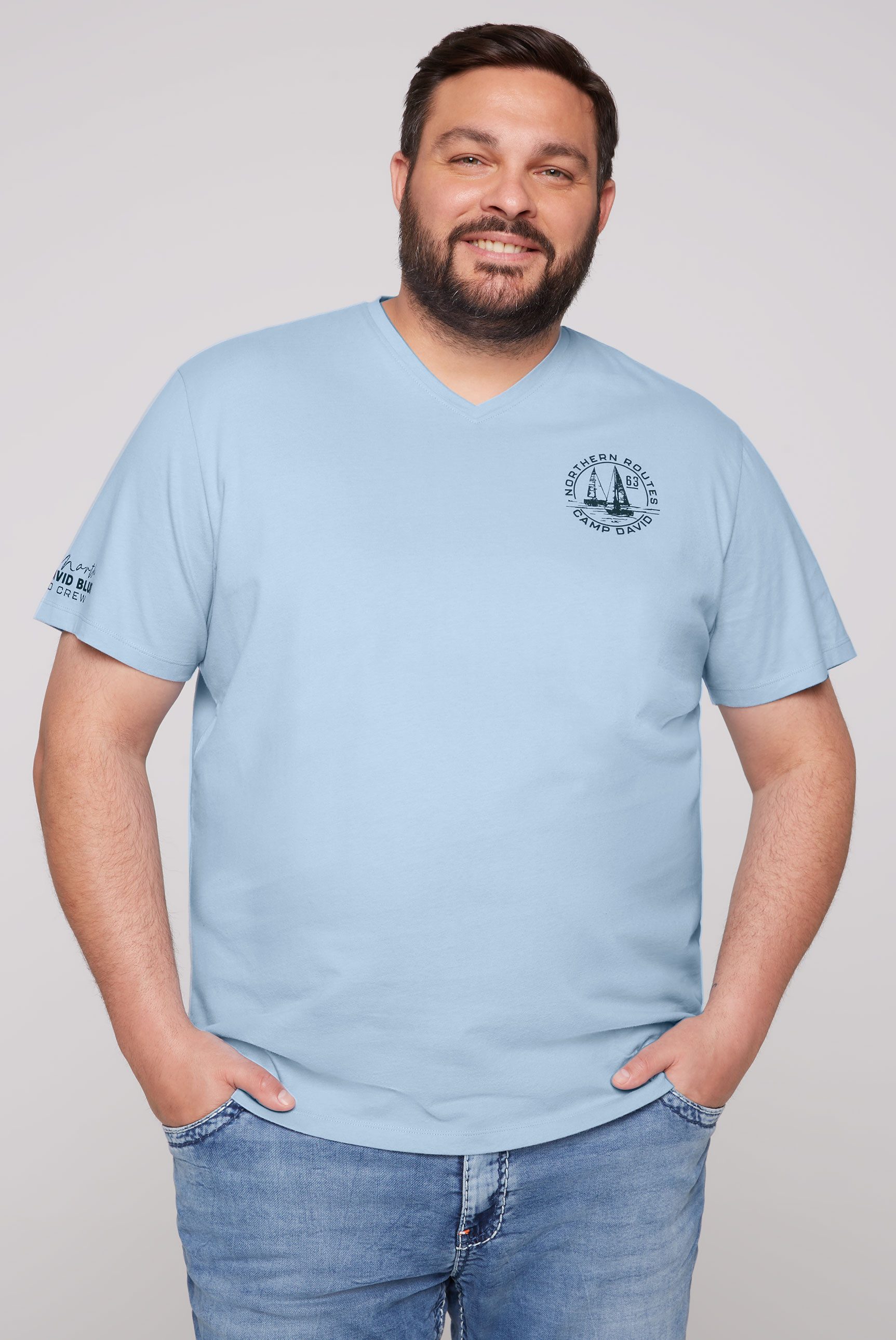 CAMP DAVID Shirt met V-hals met maritieme prints