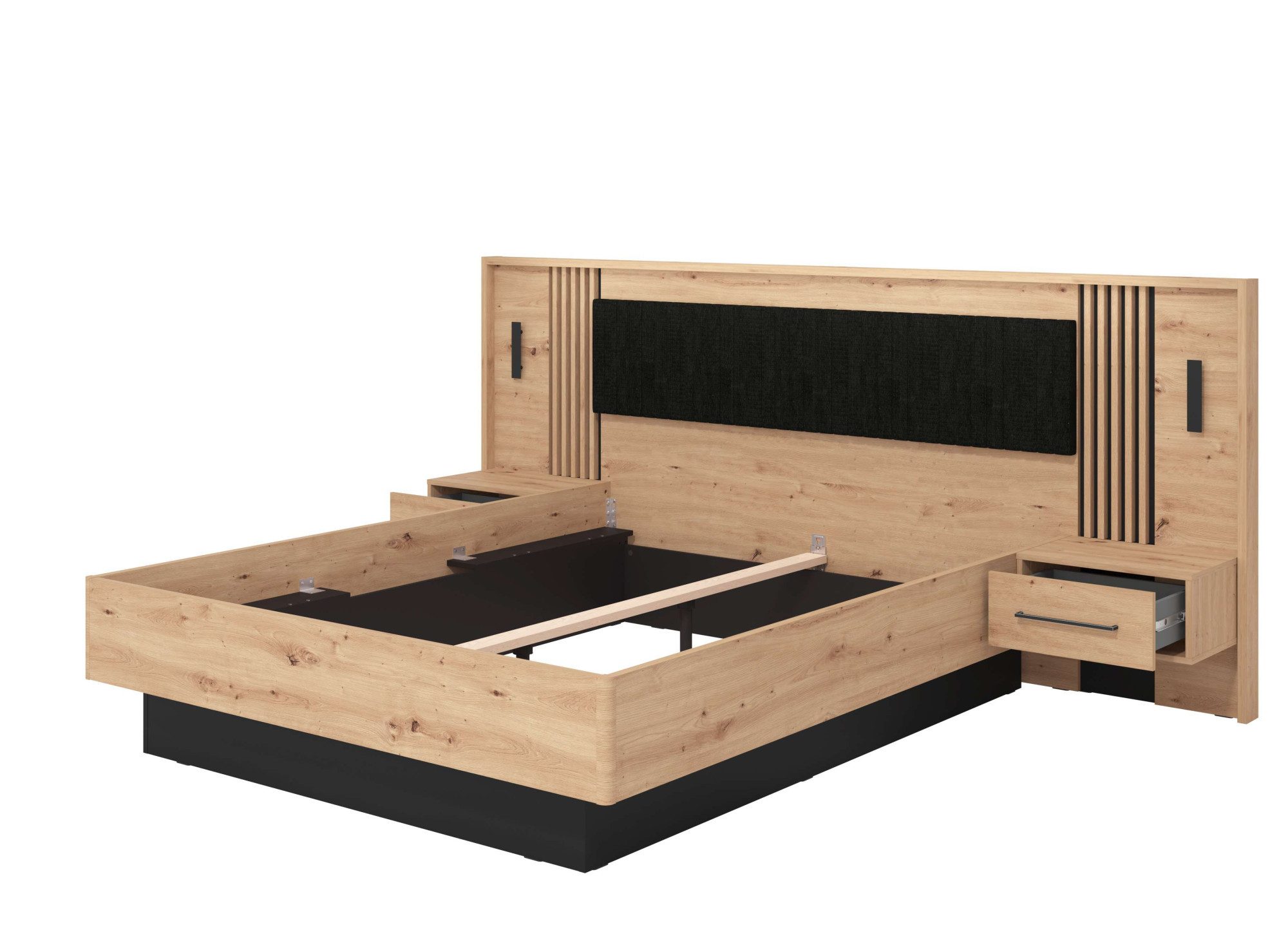 INOSIGN Bedframe Ascalon, ligoppervlak 160x200cm, gepolsterde rugleuning Bedopstelling met 2 wandpanelen incl. nachttafels, 3D-look door lamellen