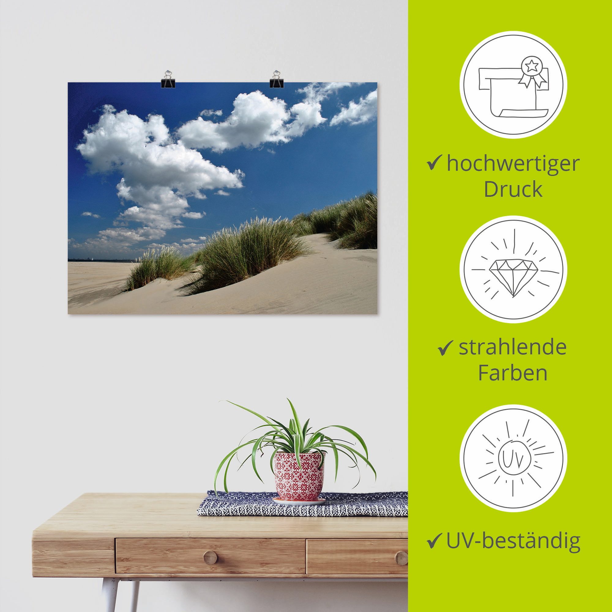 Artland Poster Hemel, duinen en zee als artprint op linnen, muursticker of poster in verschillende maten