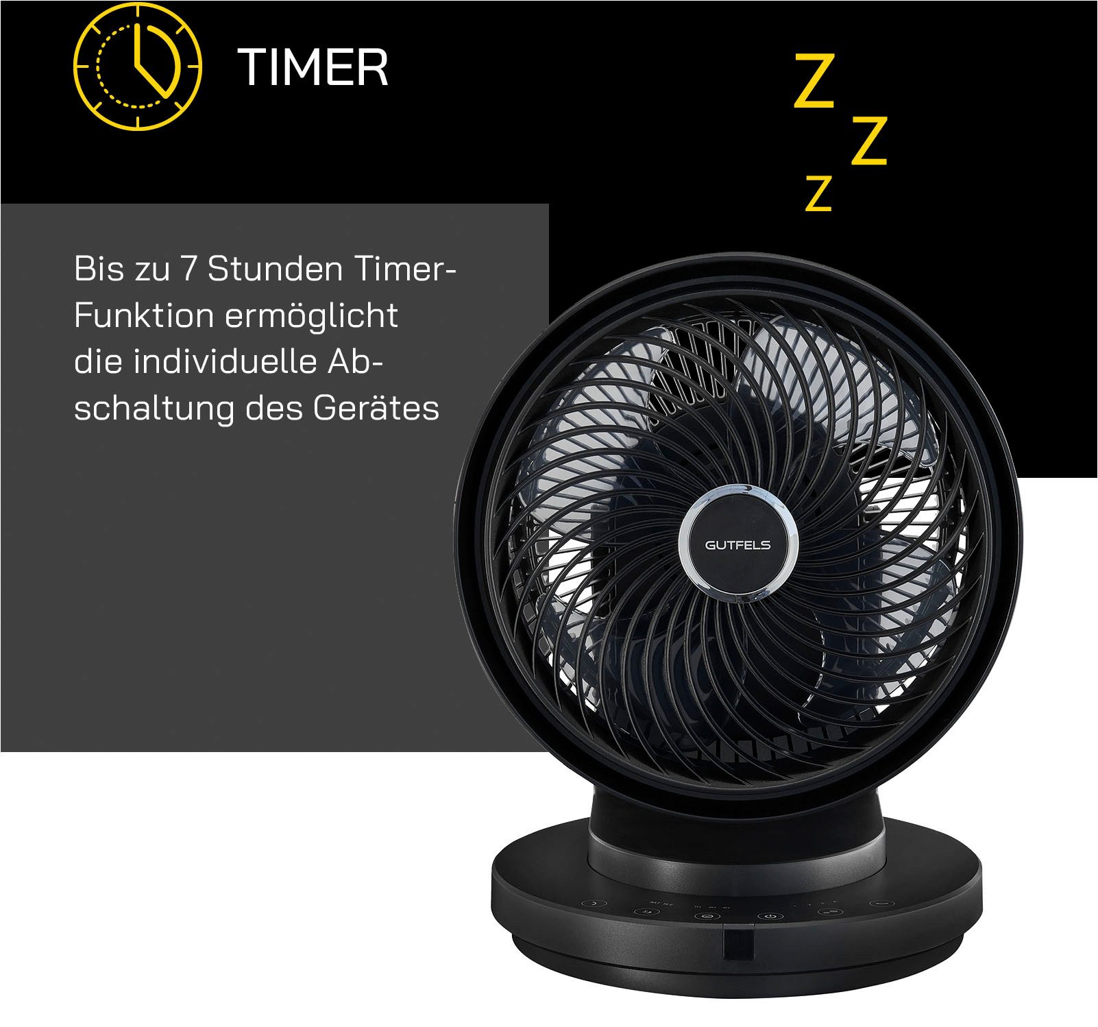 Gutfels Tafelventilator VT 66566 sw LED key touch control & afstandsbediening, 7 uur timer, 60 W vermogen
