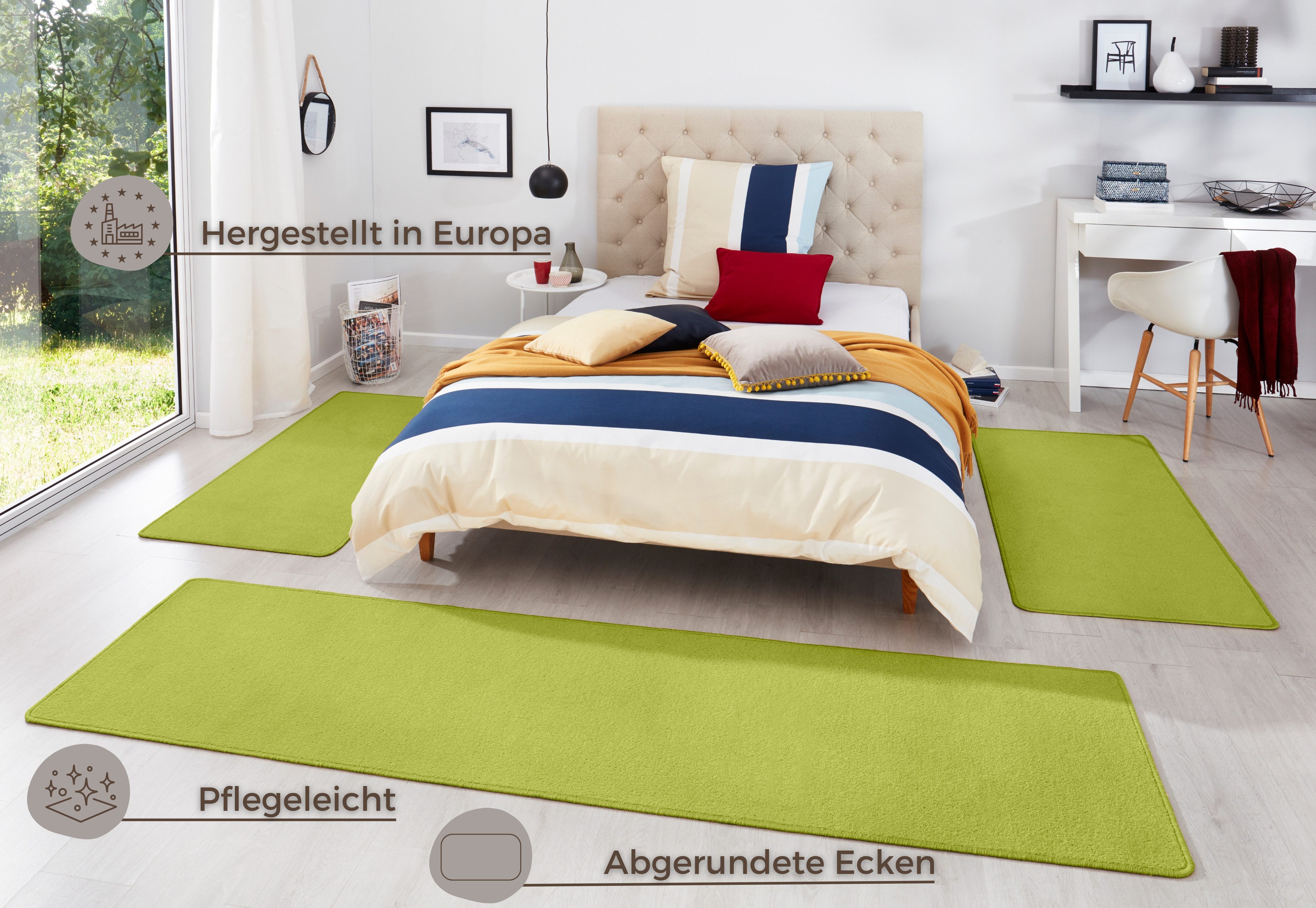 HANSE Home Set slaapkamerkleedjes Fancy Unikleur, slaapkamerkleed, 3-delige loperset voor de slaapkamer