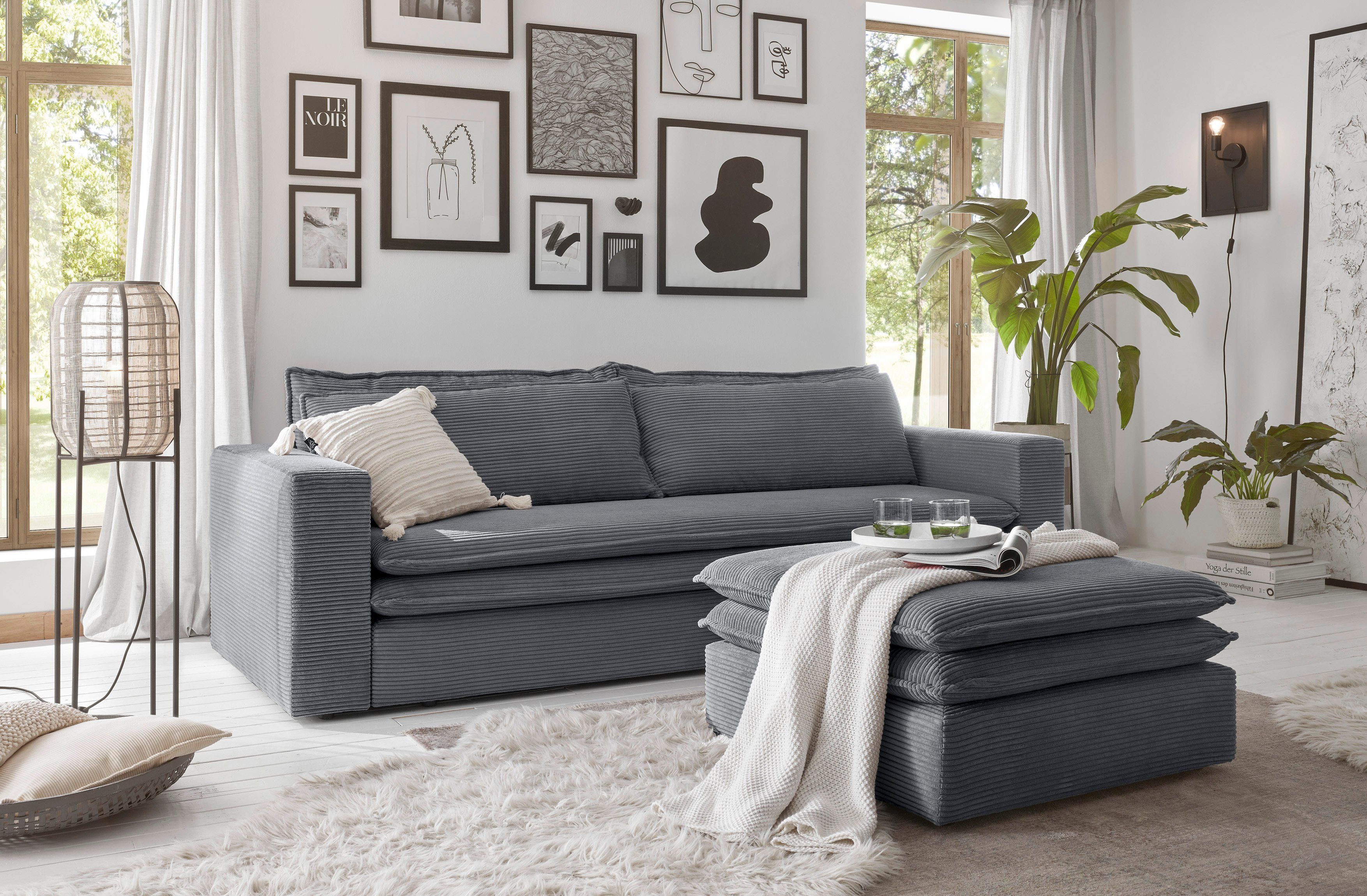 Places of Style Zithoek PIAGGE 3-zitsbank met slaapfunctie en loveseat-hocker als set (2-delig)