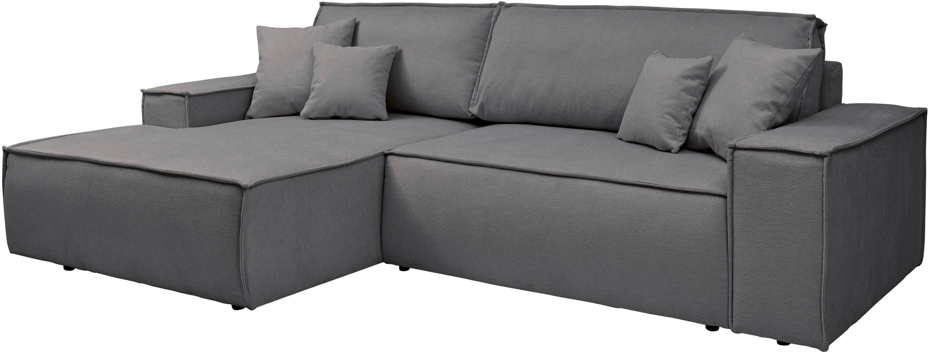 andas Hoekbank Finnley slaapbank 267 cm in Bouclé, fijne structuur en cord, L-vorm