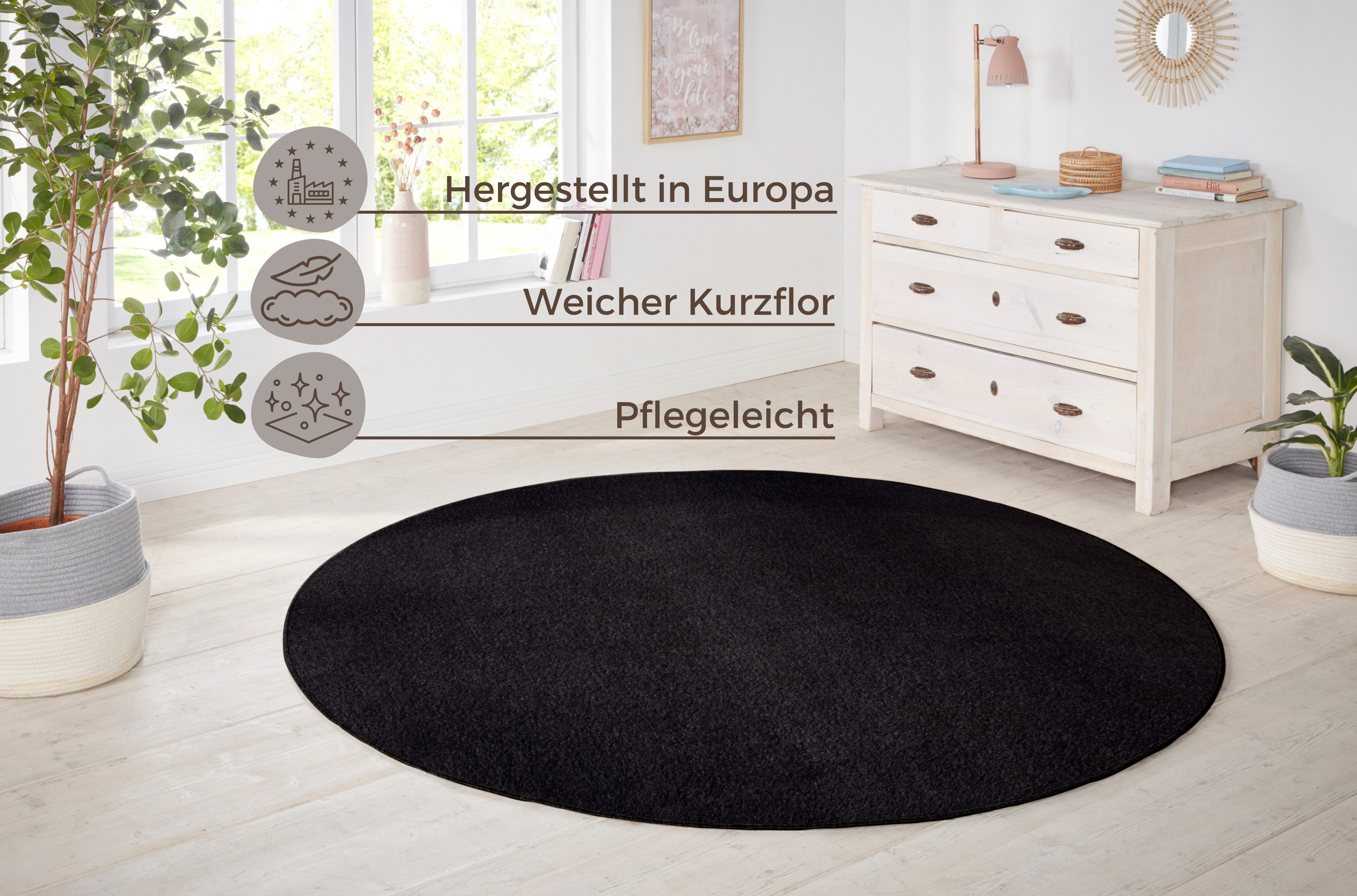 HANSE Home Vloerkleed Shashi Korte pool, unikleur, vloerkleed, zacht, eetkamer, kinderkamer, hal