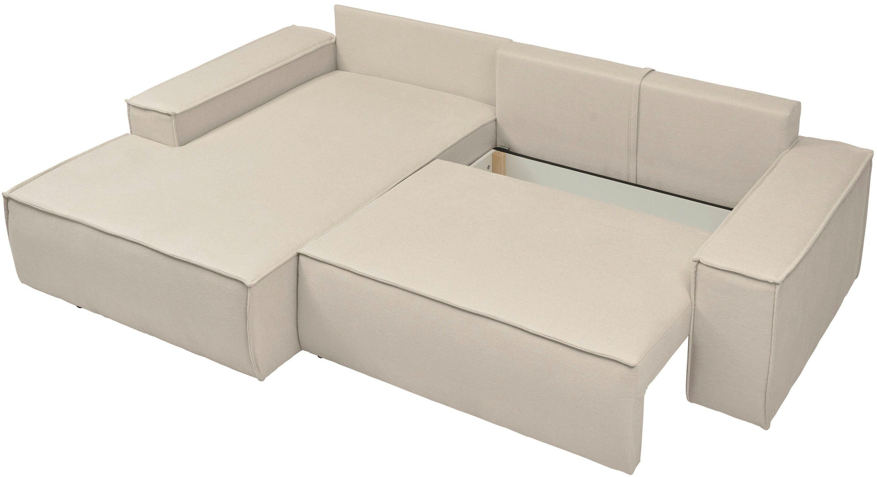 andas Hoekbank Finnley slaapbank 267 cm in Bouclé, fijne structuur en cord, L-vorm