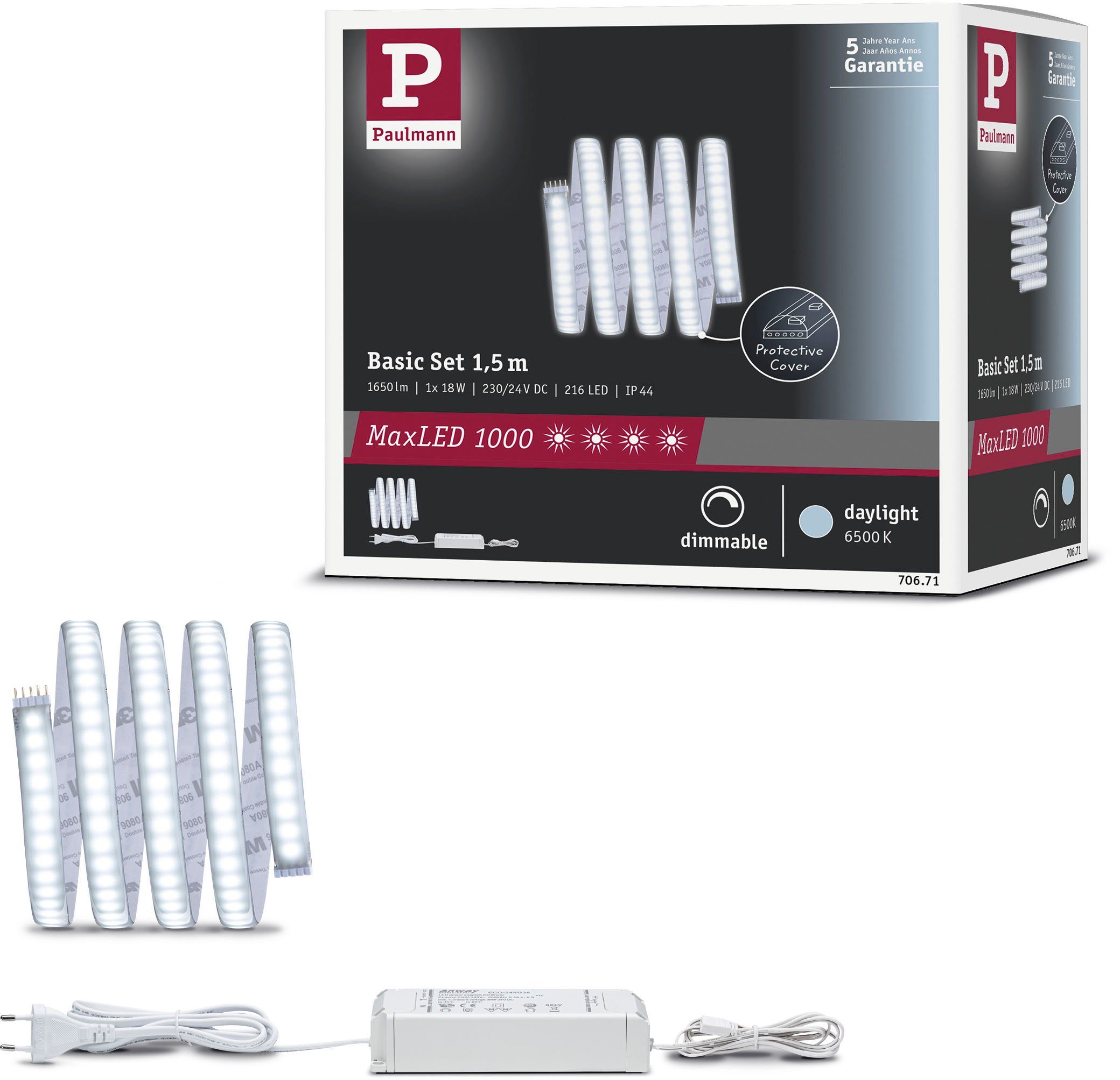 Paulmann Led-strepen MaxLED 1000 Basisset 1,5m Daglichtwit IP44 17W 1650lm gecoat (1 stuk) led lichtsnoeren zilver(kleur)