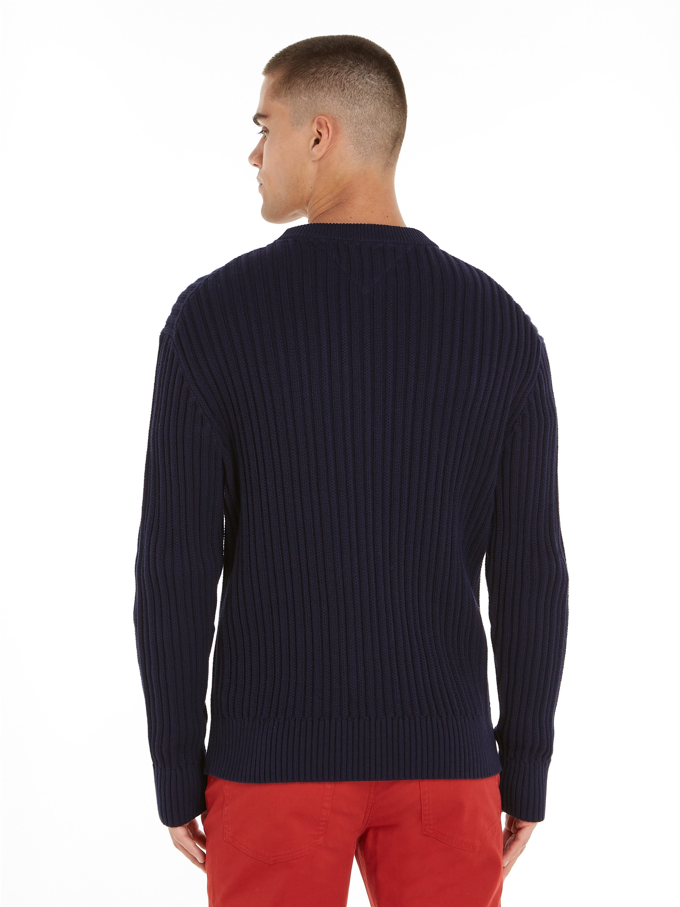 Tommy Hilfiger Trui met ronde hals GLOBAL STRIPE CHUNKY RIB C NK met opvallend color block-ontwerp