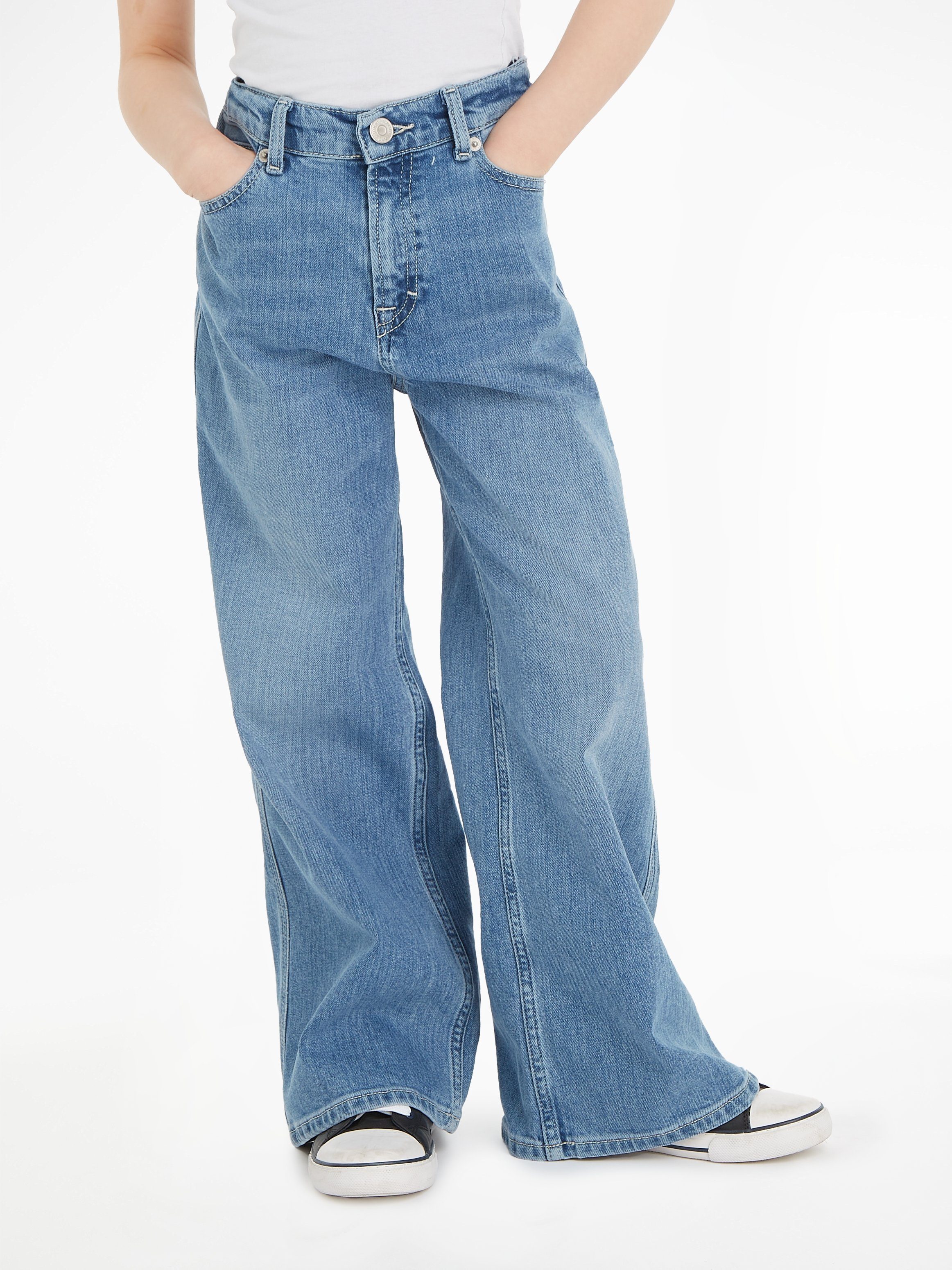 Tommy Hilfiger high waist wide leg jeans medium blue denim Blauw Meisjes Katoen 164