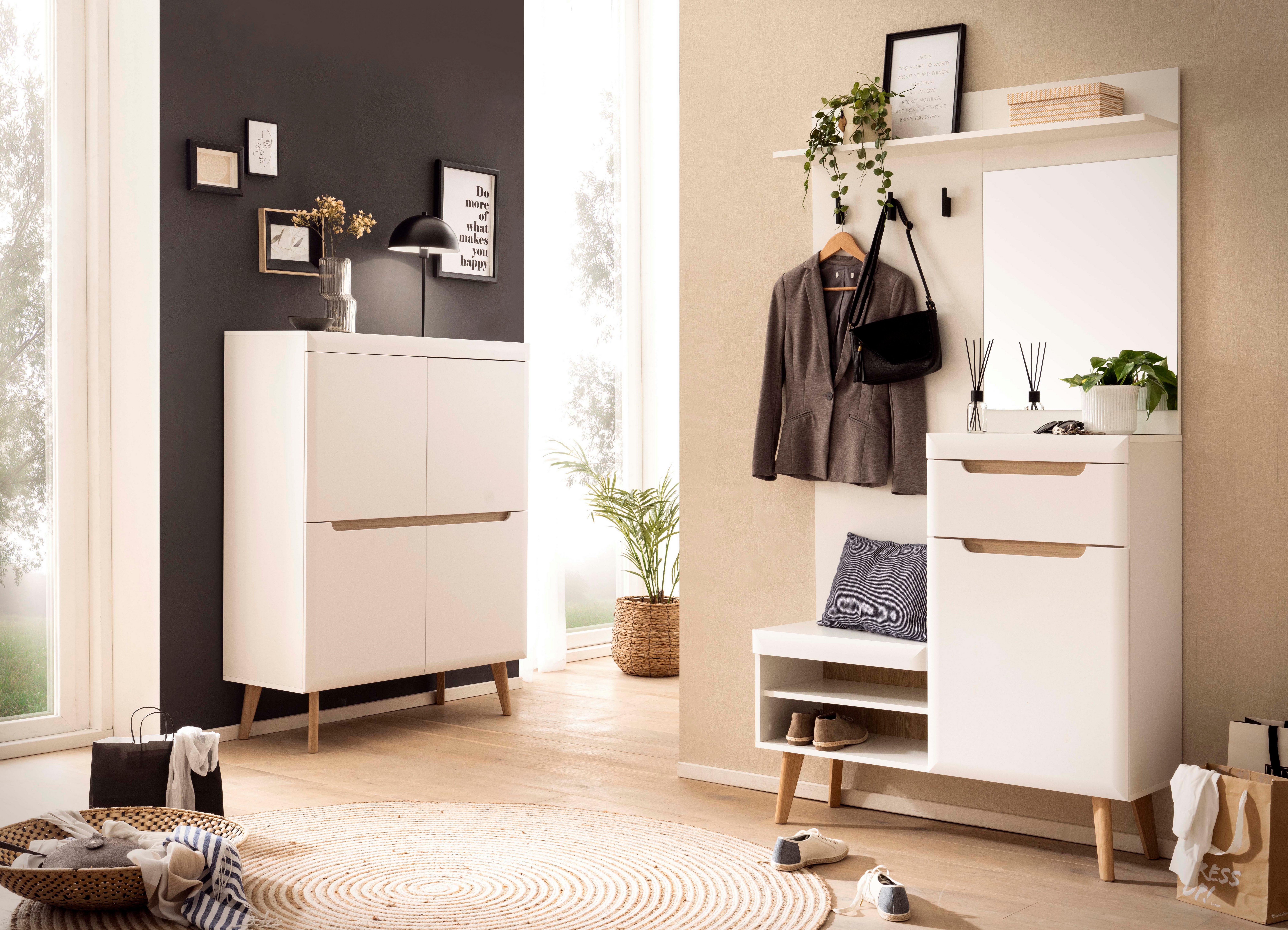 Home affaire Halmeubelset Torge, kapstok met opbergruimte, garderobekast in Scandic design (set, 2-delig) kapstokken wit