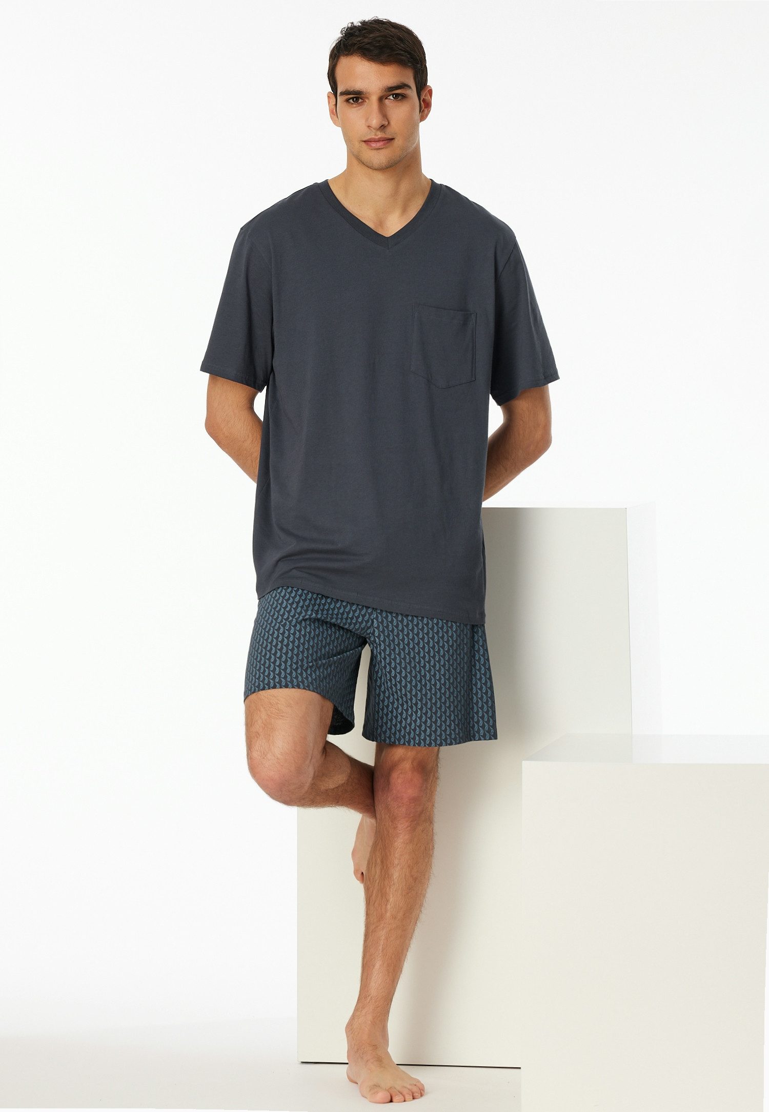 Schiesser Shortama Comfort Essentials met opgestikte borstzak (2-delig)