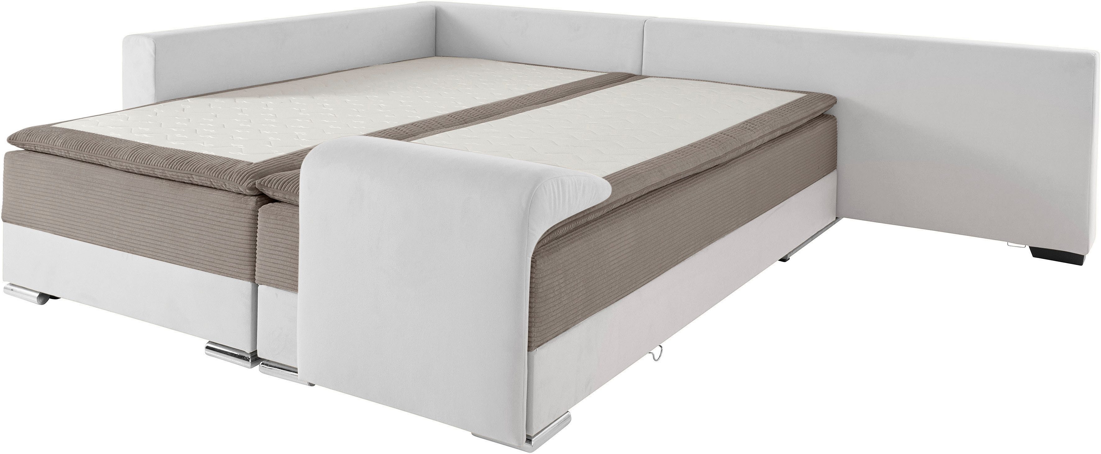 INOSIGN Hoekbank Boxspringbed Night & Day L-vorm met permanente slaapfunctie met armleuning