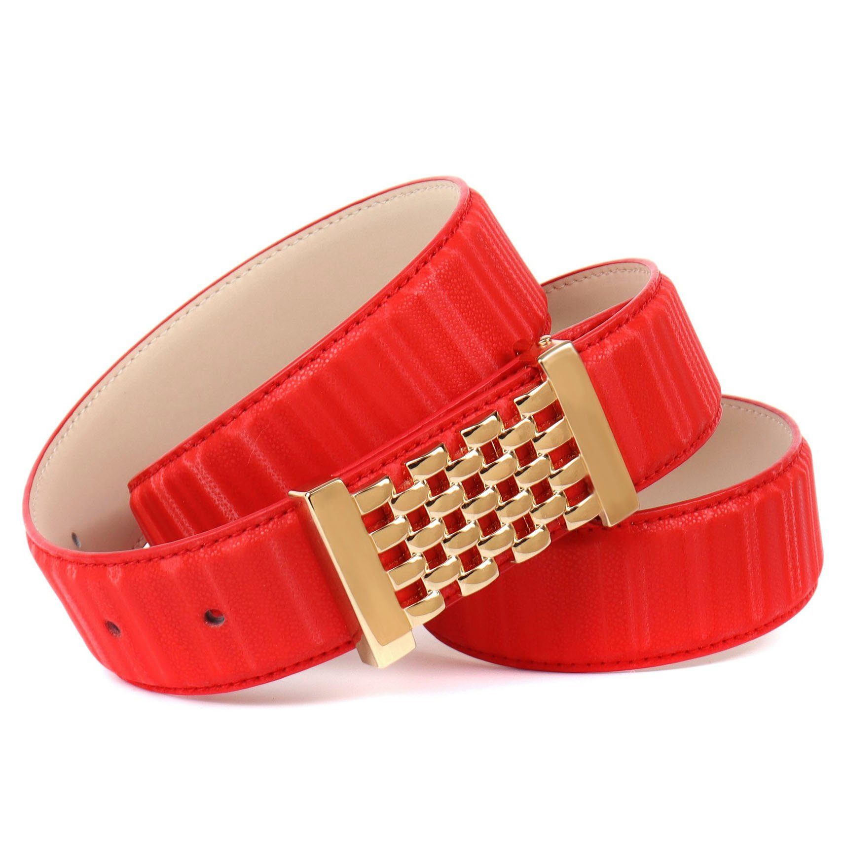 Anthoni Crown Leren riem met goudkleurige koppelgesp unisex riemen maat 95 rood
