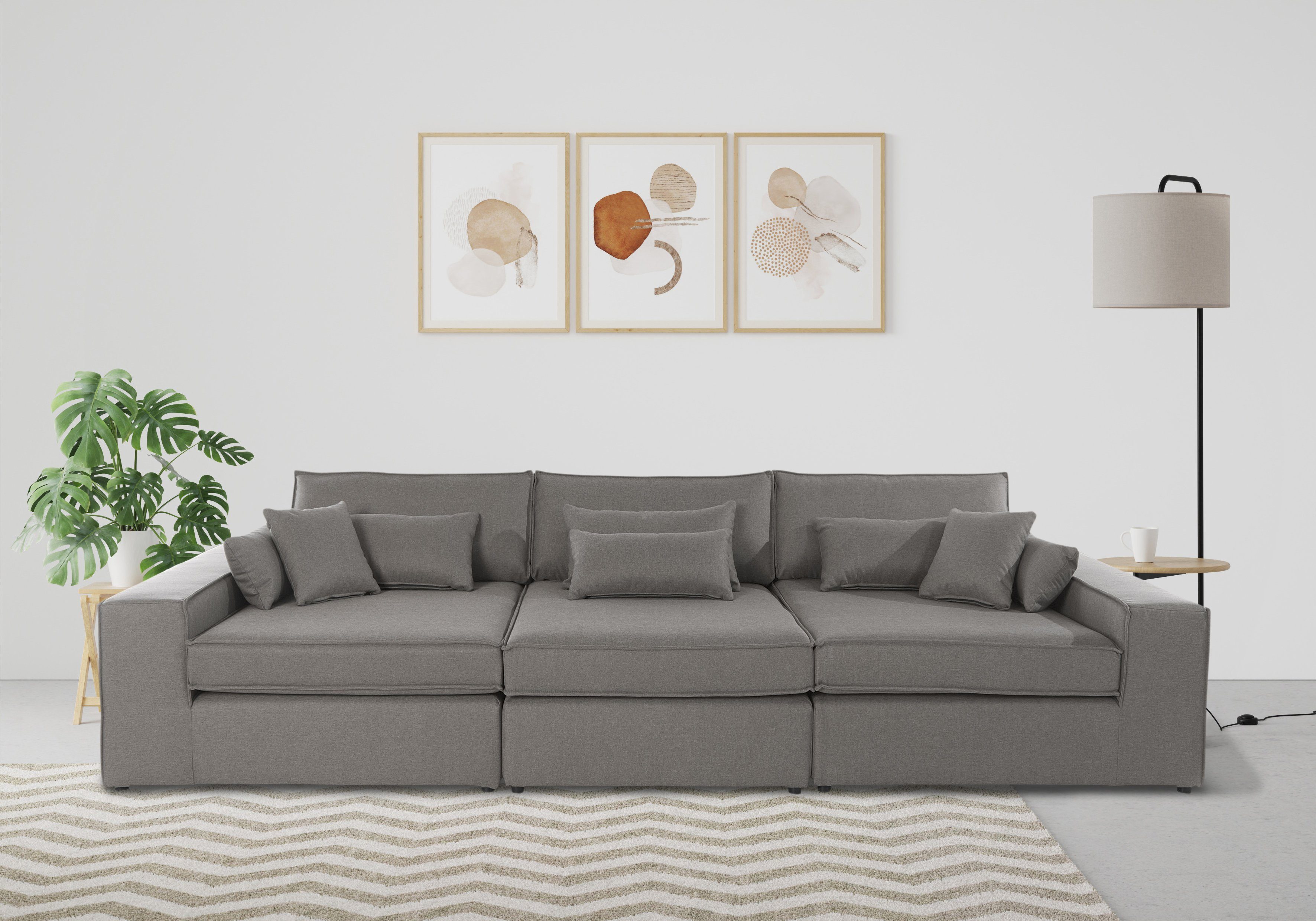 RAUM.ID 3-zitsbank Enid 3 delen, bestaand uit modules, in vele overtrekken, ook in breedribcord beige, 3-zitsbanken, 360 cm