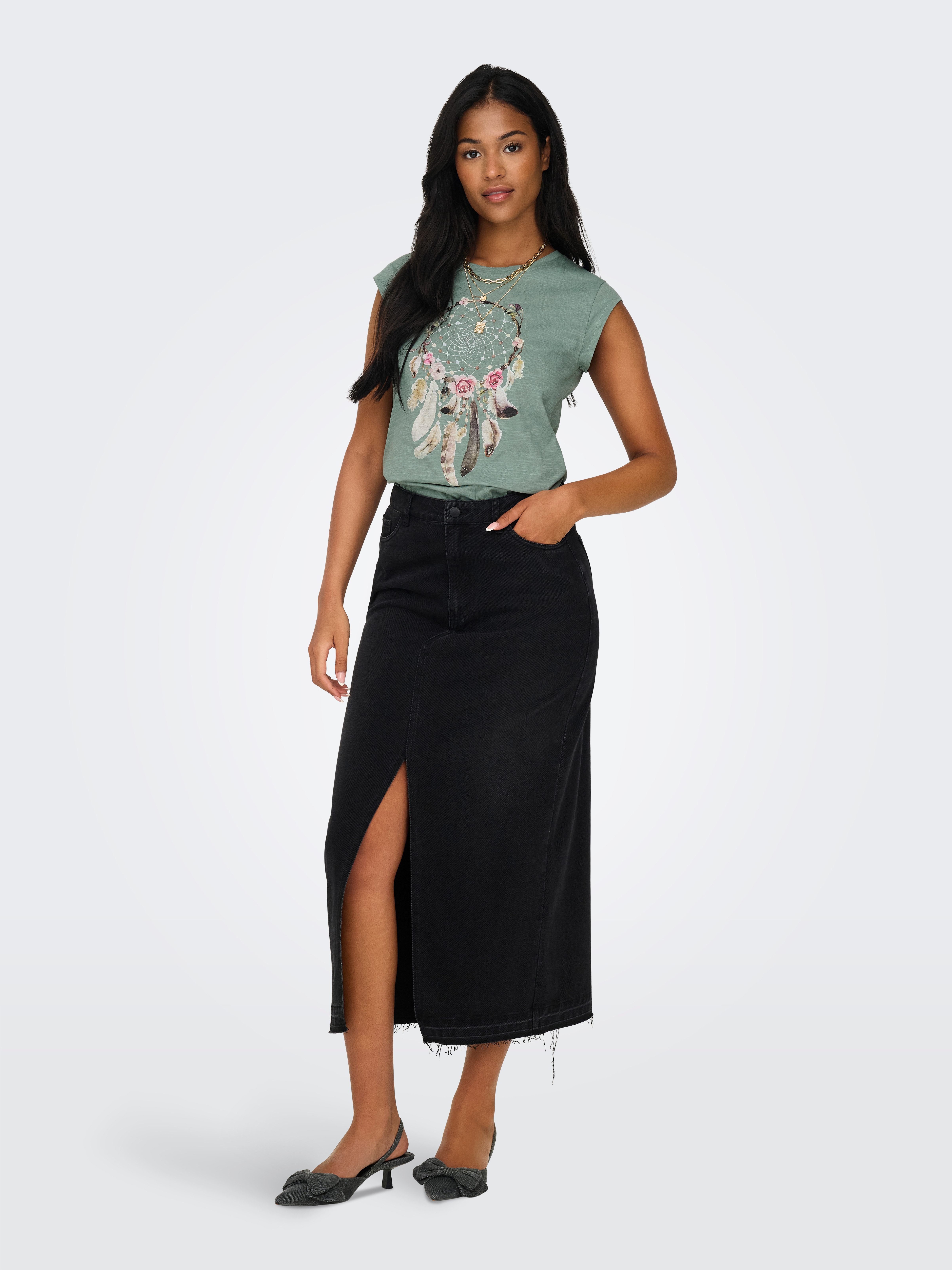 Only Shirt met korte mouwen ONLBONE S/S FEEL/FEATHERS TOP
