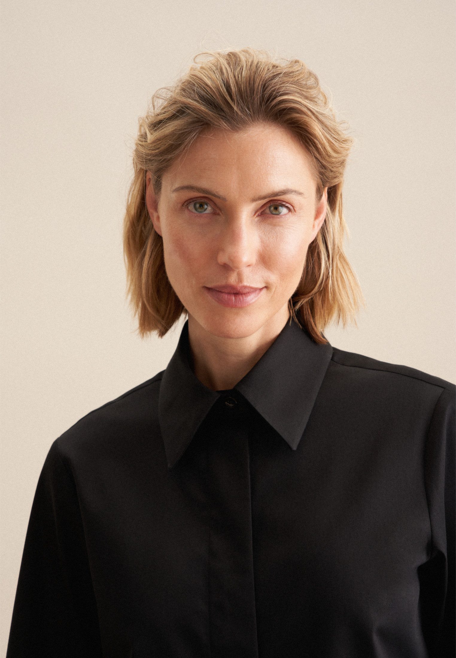 seidensticker Lange blouse Zwarte roos Lange mouwen kraag uni