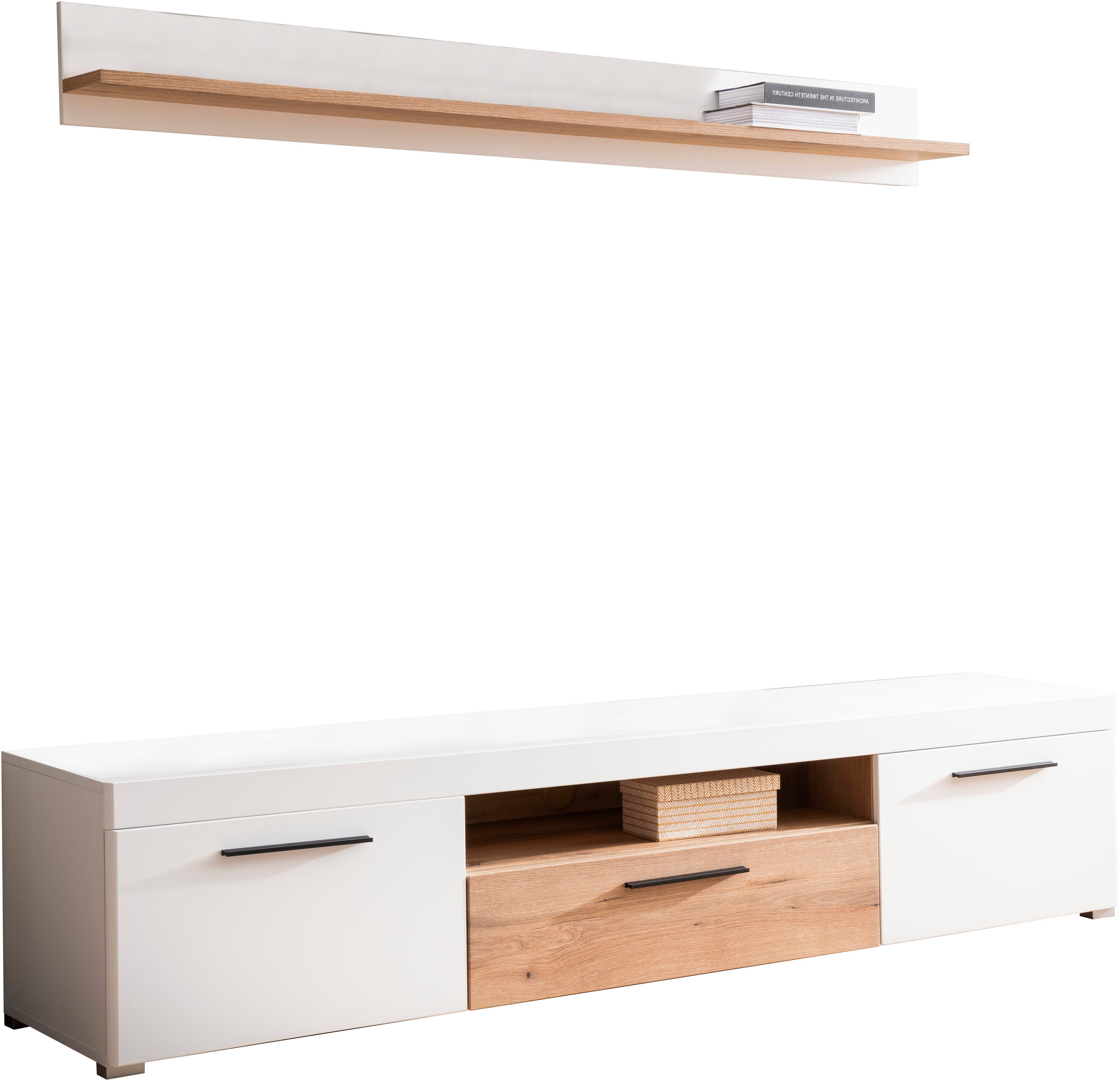 INOSIGN Wandmeubel Salerno, moderne wandmeubel, woonkamer-set, Wit met Eik Evoke Decor (set, 2-delig)