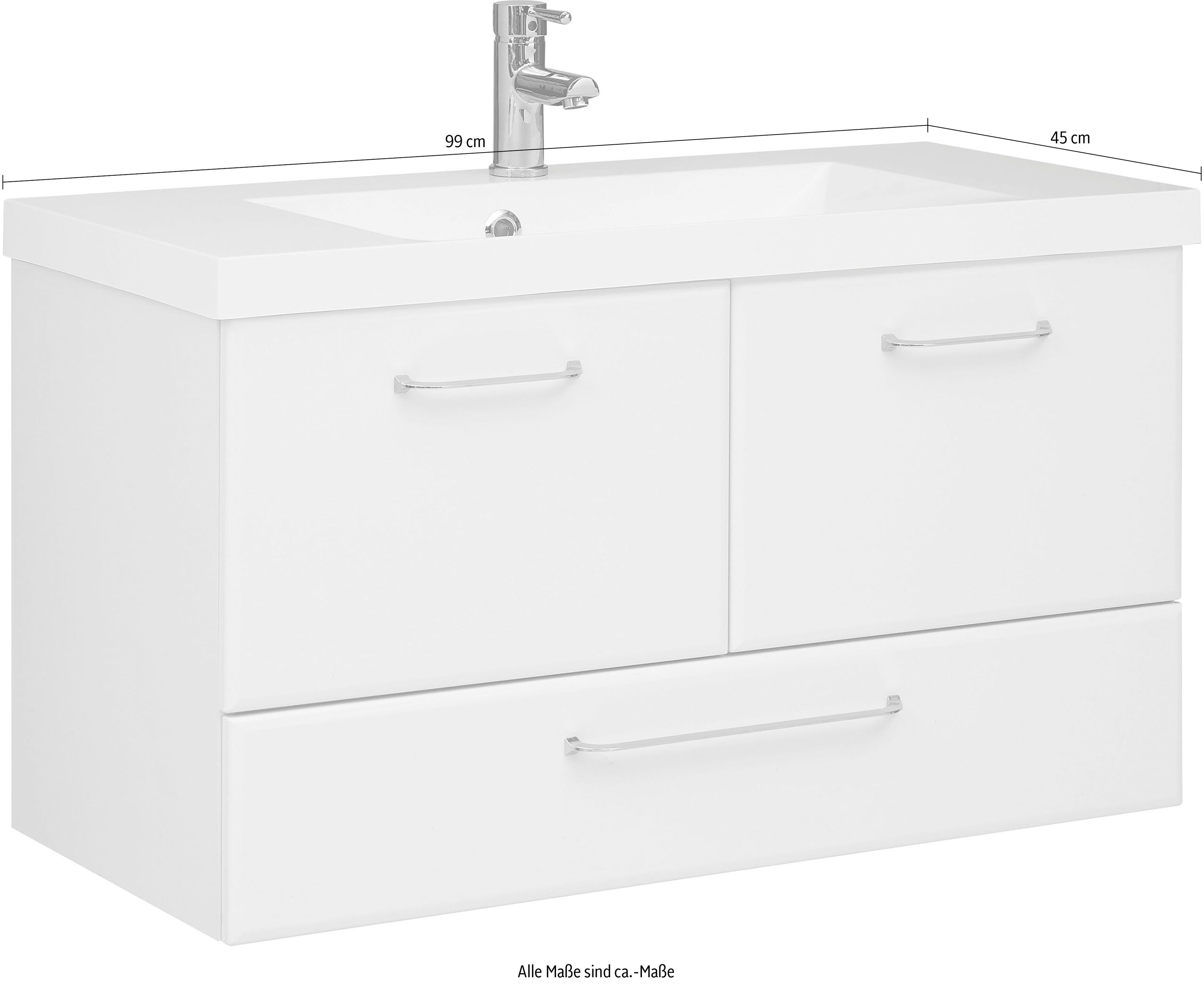 Saphir Wastafelonderkast Quickset mineralenmarmer wastafel met onderkast, 99 cm breed Wastafelmeubel, grepen glanzend chroom, inclusief deurdemper, 2 deuren, 1 lade