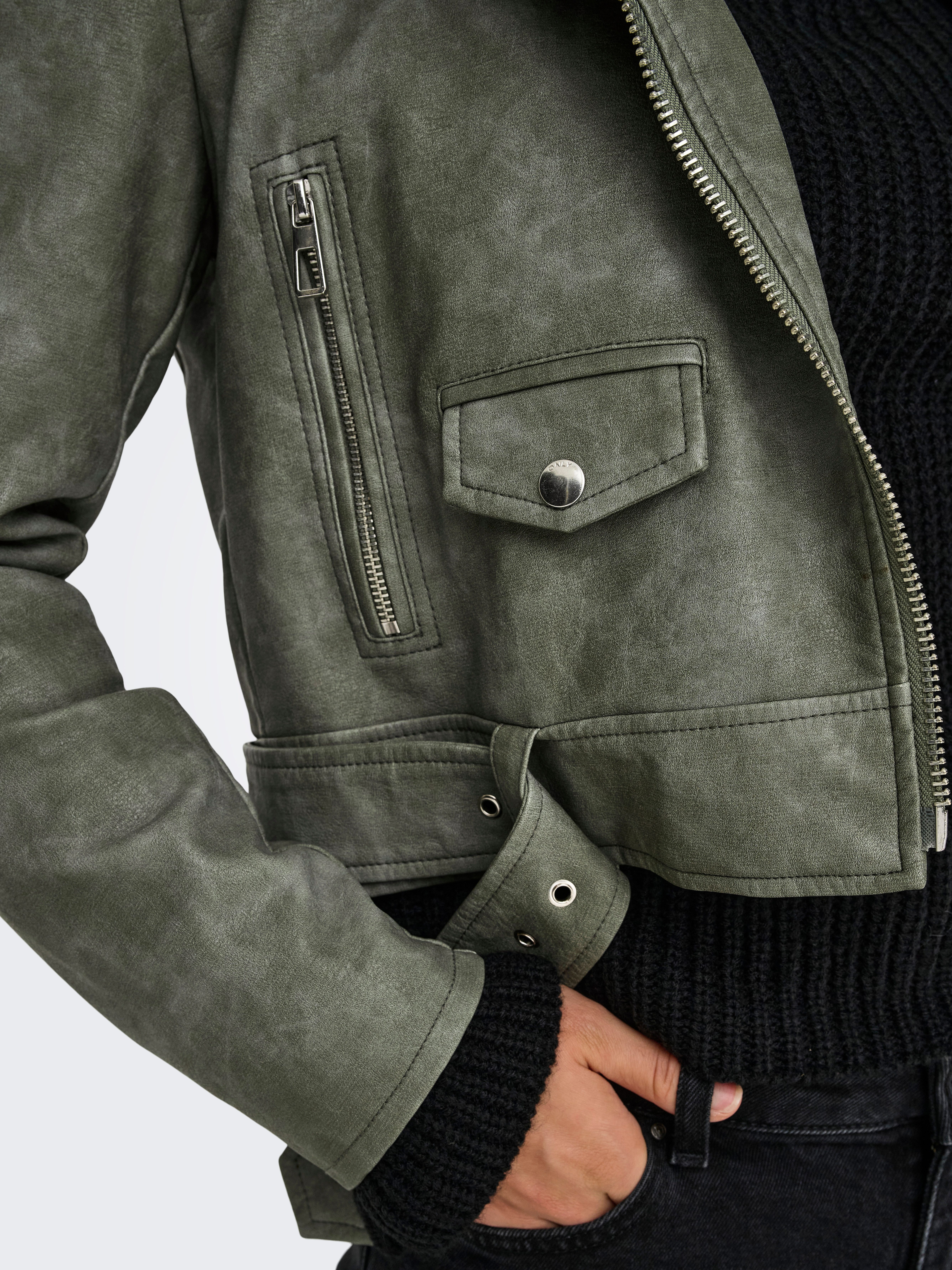 Only Imitatieleren jack ONLMACY WASHED BIKER CC OTW