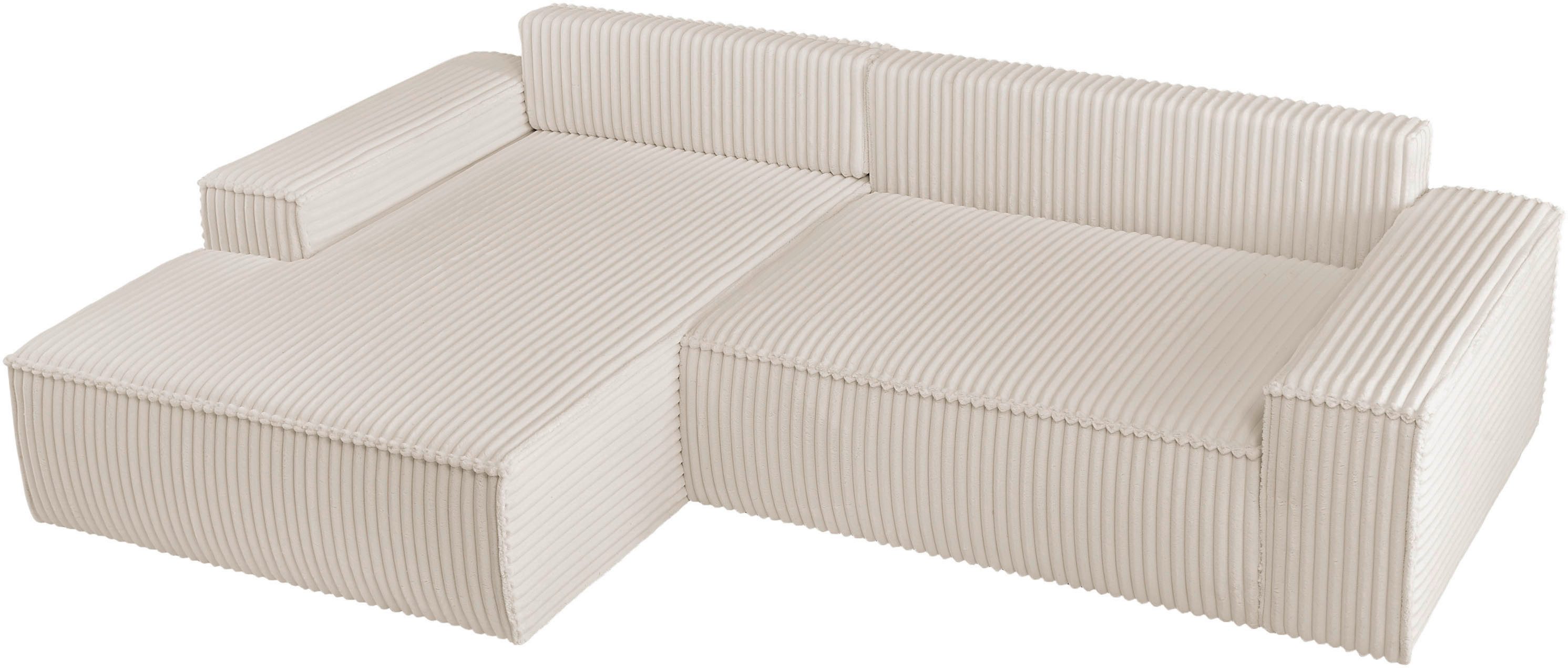andas Hoekbank Finnley slaapbank 267 cm in Bouclé, fijne structuur en cord, L-vorm