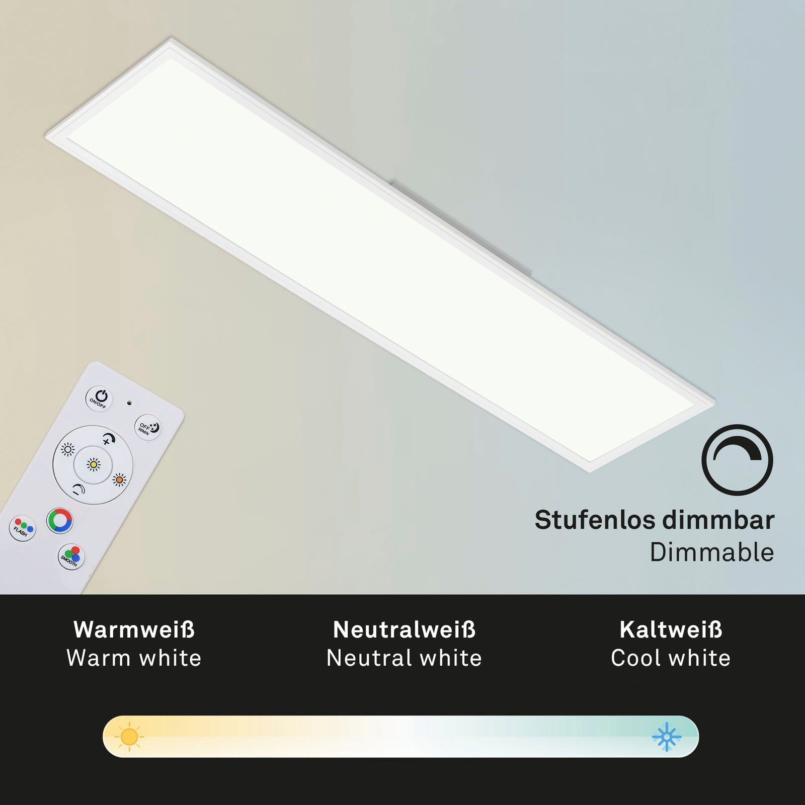 Briloner Leuchten Led-paneel 7154016 Colour Plafondlamp, 119,6x29,6x6,5 cm, wit, 40W, woonkamer, slaapkamer