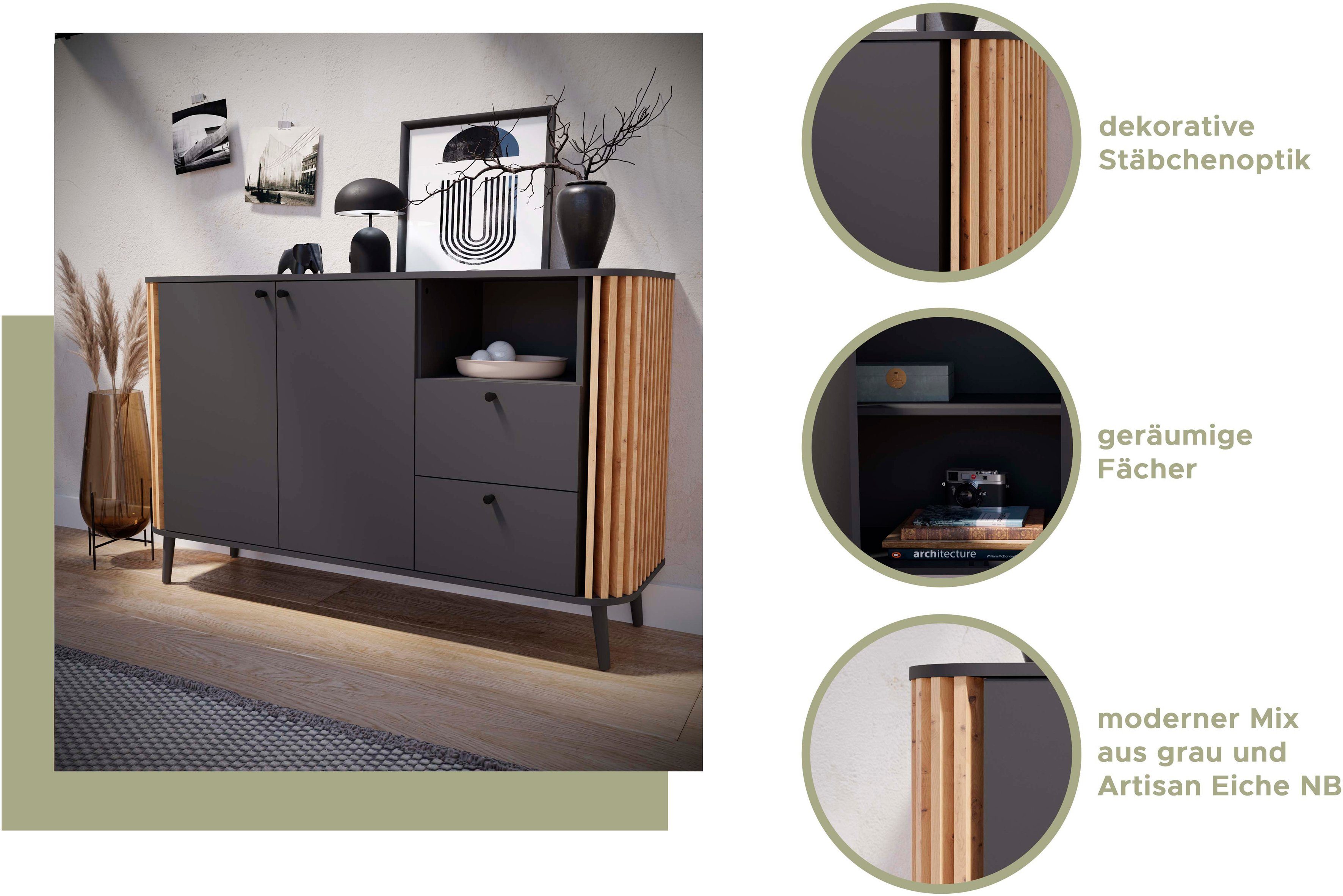 INOSIGN Kast Stavanger, Breedte 92 cm, Paneel-stokjes-uitstraling, 2 Deuren, 2 Vakken (1 stuk)