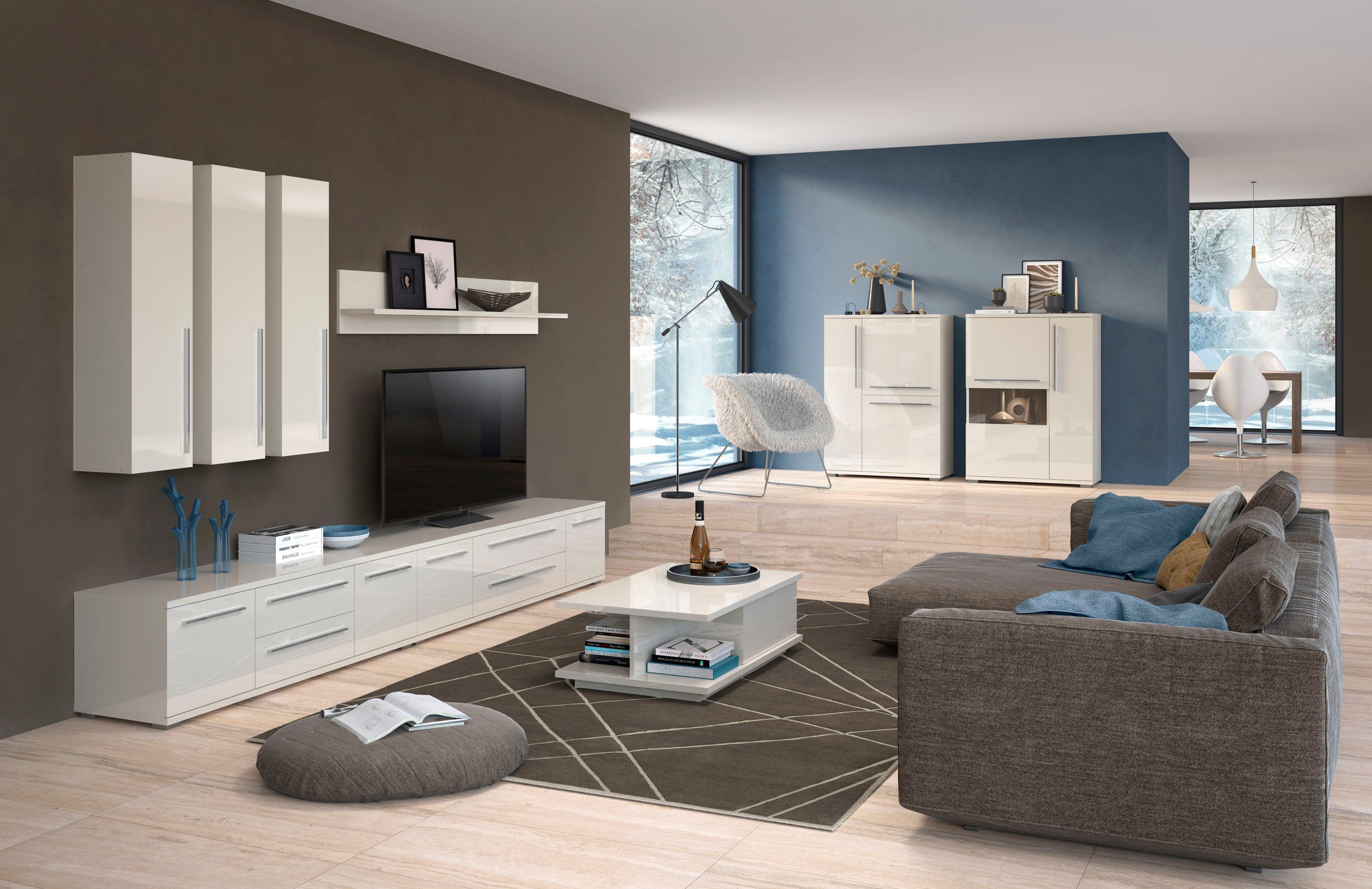 Places of Style Tv-meubel Piano TV-kast in breedte 165 of 180 cm met soft-close functie Hoogglans UV-gelakt, Br 180 cm met verschillende deur- en ladeafmetingen