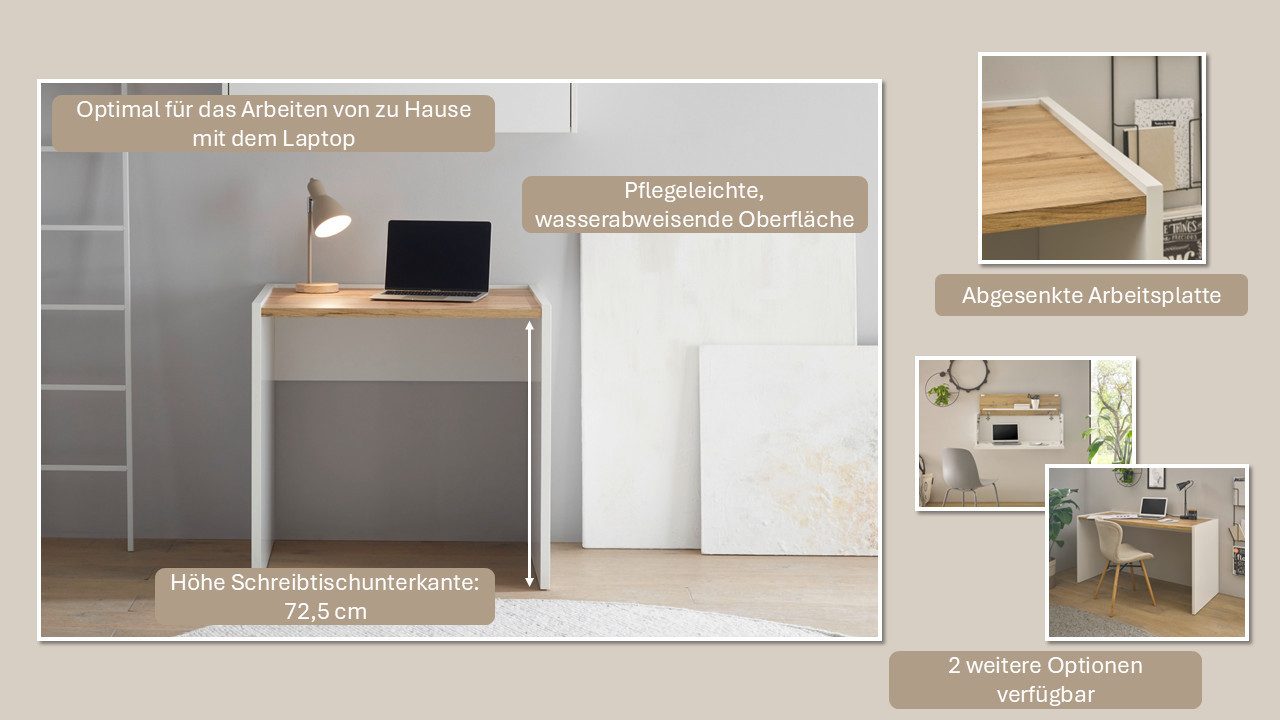 INOSIGN Bureau City/Giron moderne computertafel, gezellige thuiswerkplek, breedte 80 of 143 cm
