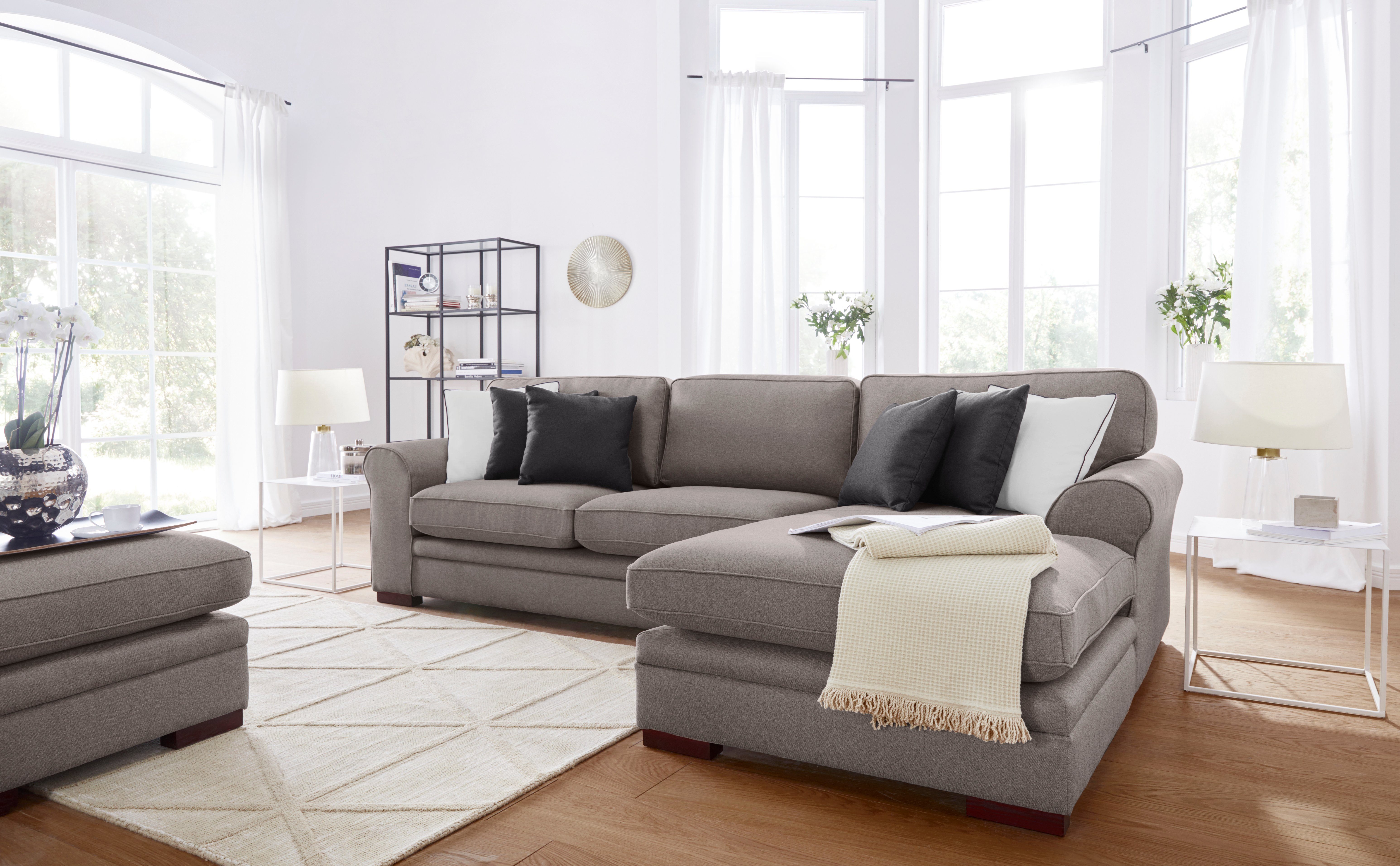 Home affaire Hoekbank Broughton L-vorm zacht zitcomfort, incl. 4 sierkussens, opstaande naad