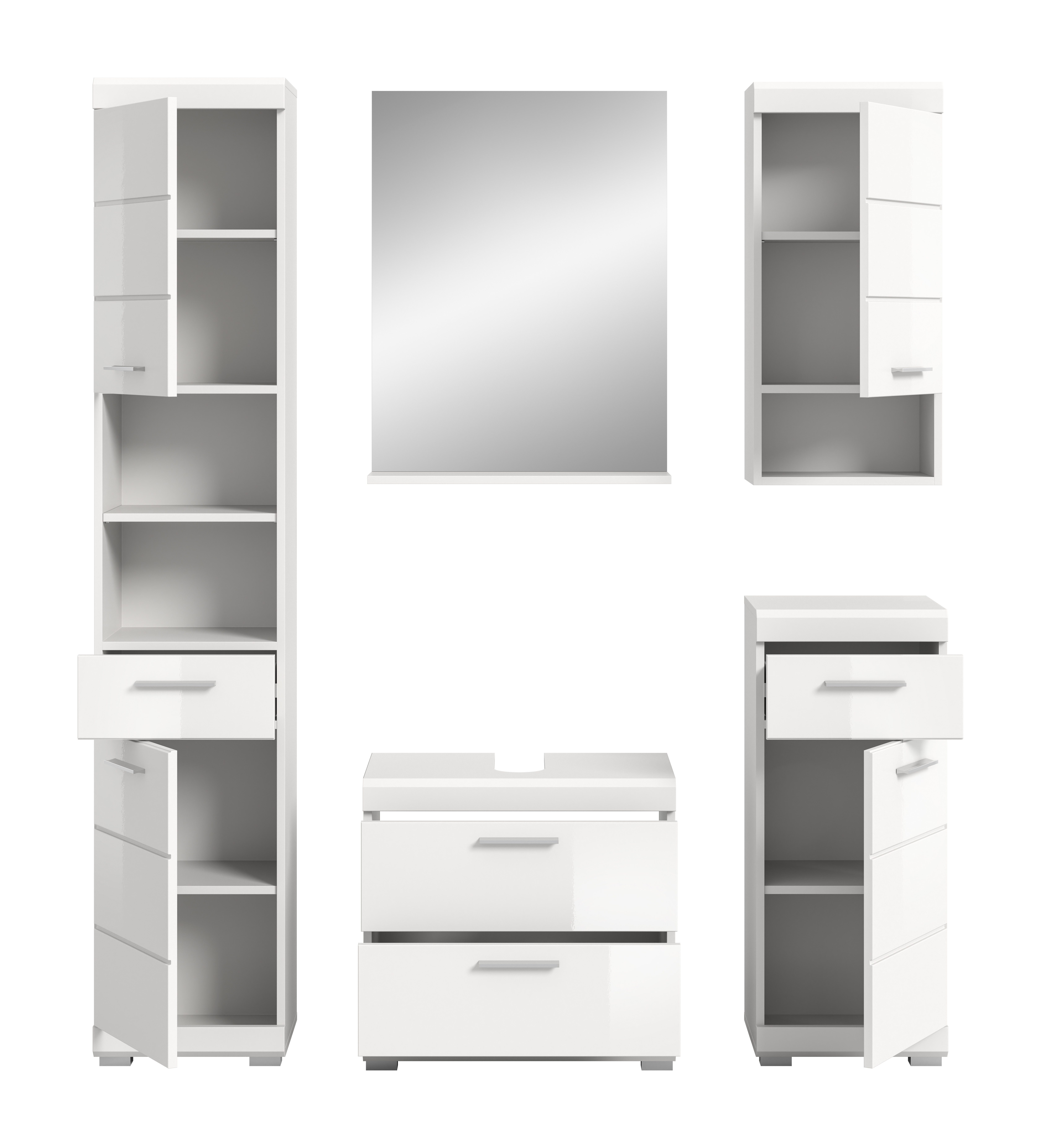 INOSIGN Badmeubelset Siena, 5-delig, bestaande uit: Hoge kast, WBU, spiegel, onderkast, hangkast (set, 5 stuks)