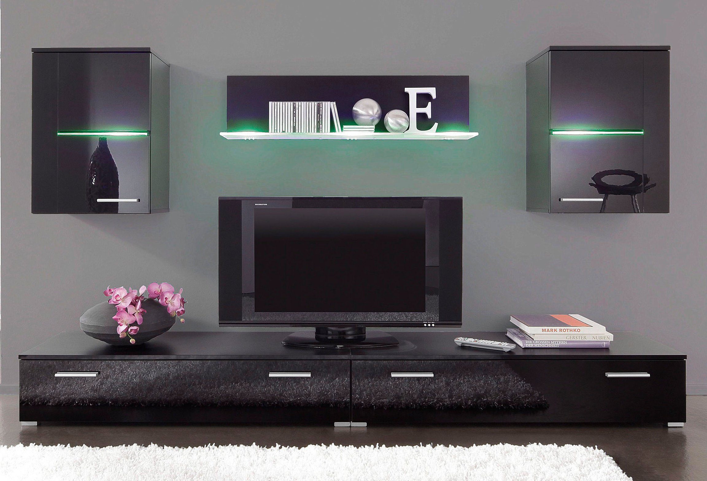 Höltkemeyer Wandmeubel Flame (set, 5-delig) tv-wandmeubels zwart
