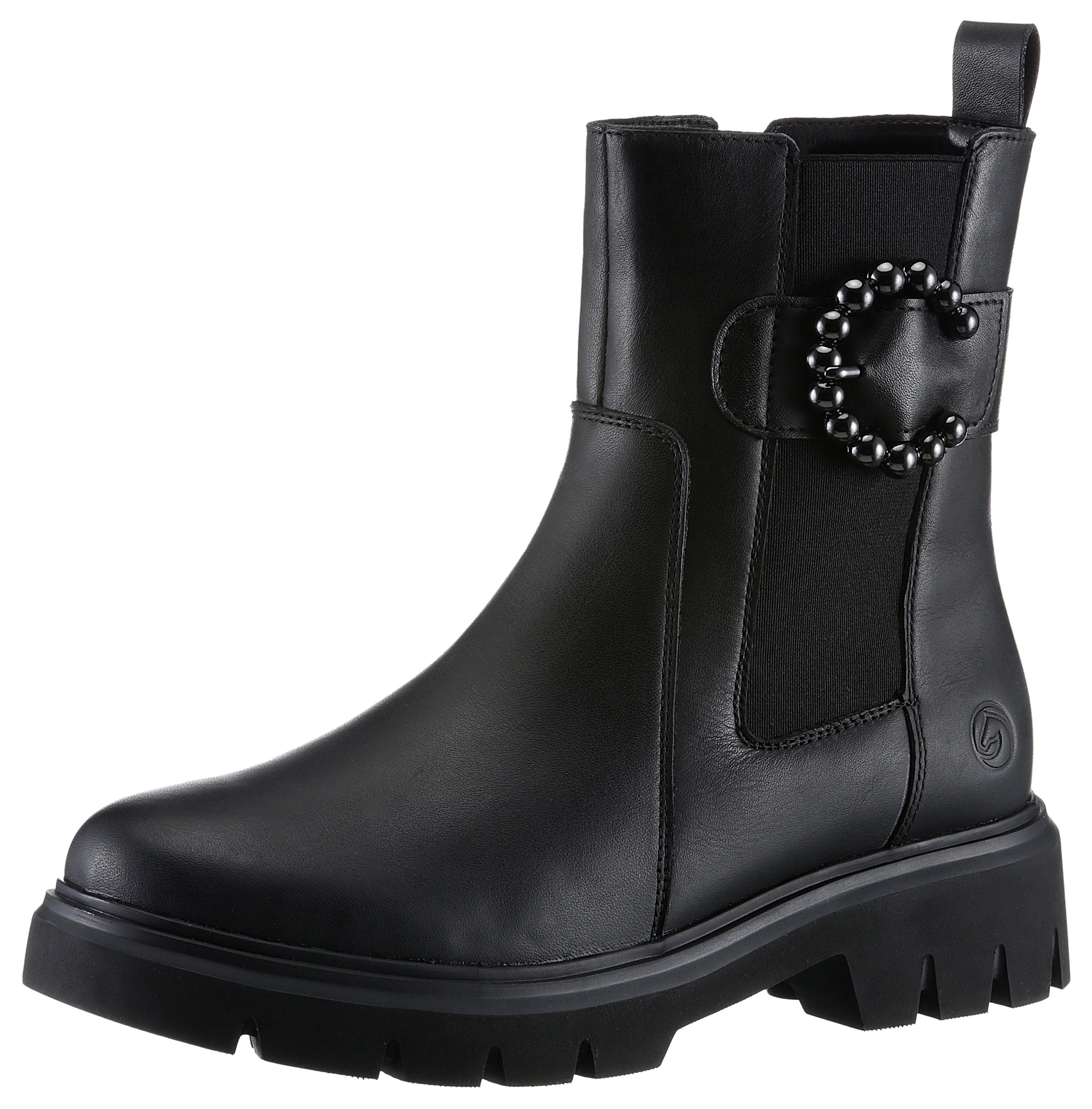 Remonte Chelsea-boots blokhak, businessmode, enkellaars met mooie decoratieve gesp dames chelsea boots maat 41 EU zwart