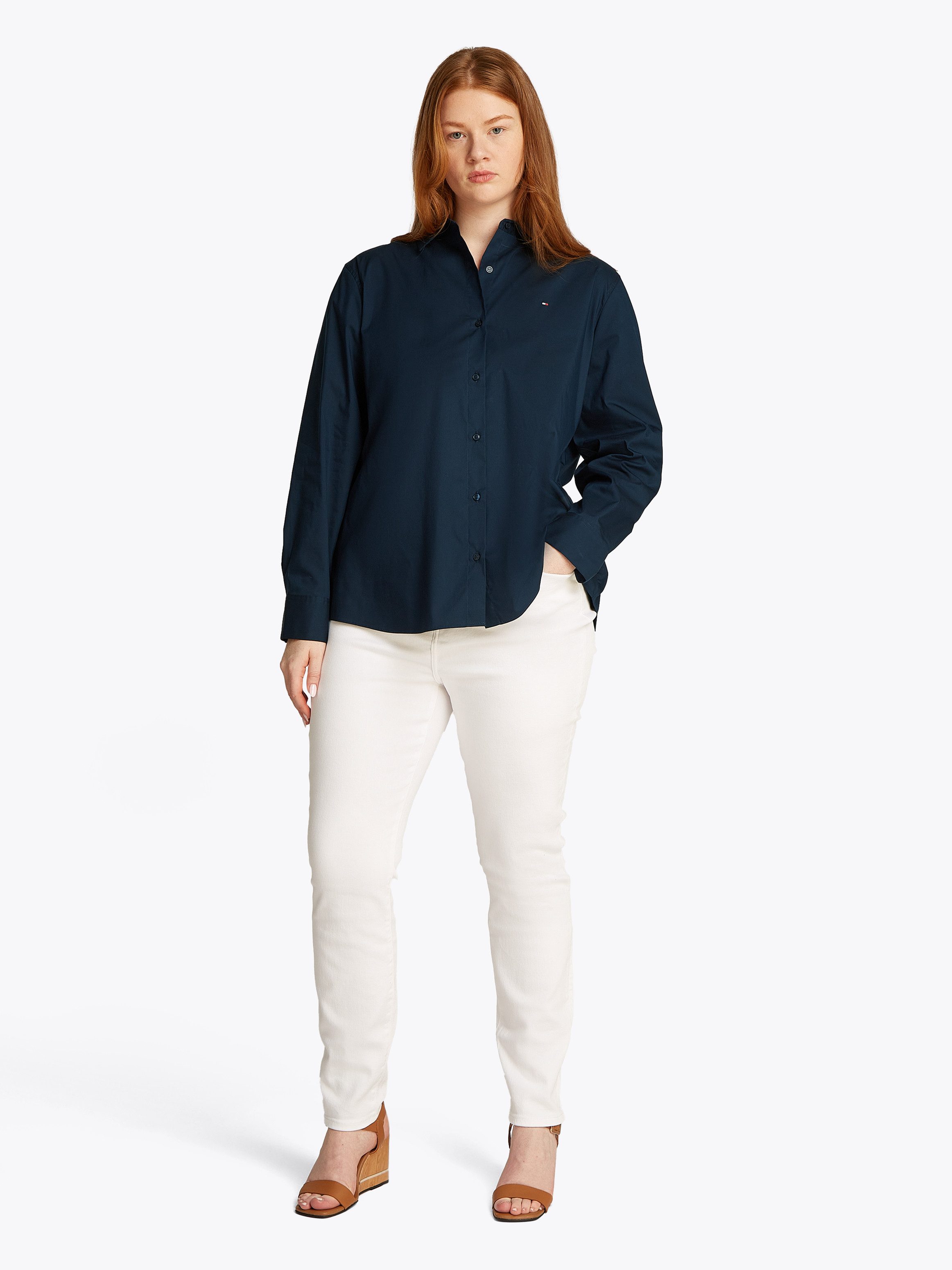 Tommy Hilfiger Curve Overhemdblouse CRV ESS POPLIN REGULAR SHIRT in grote maten, popeline kwaliteit, logoborduursel