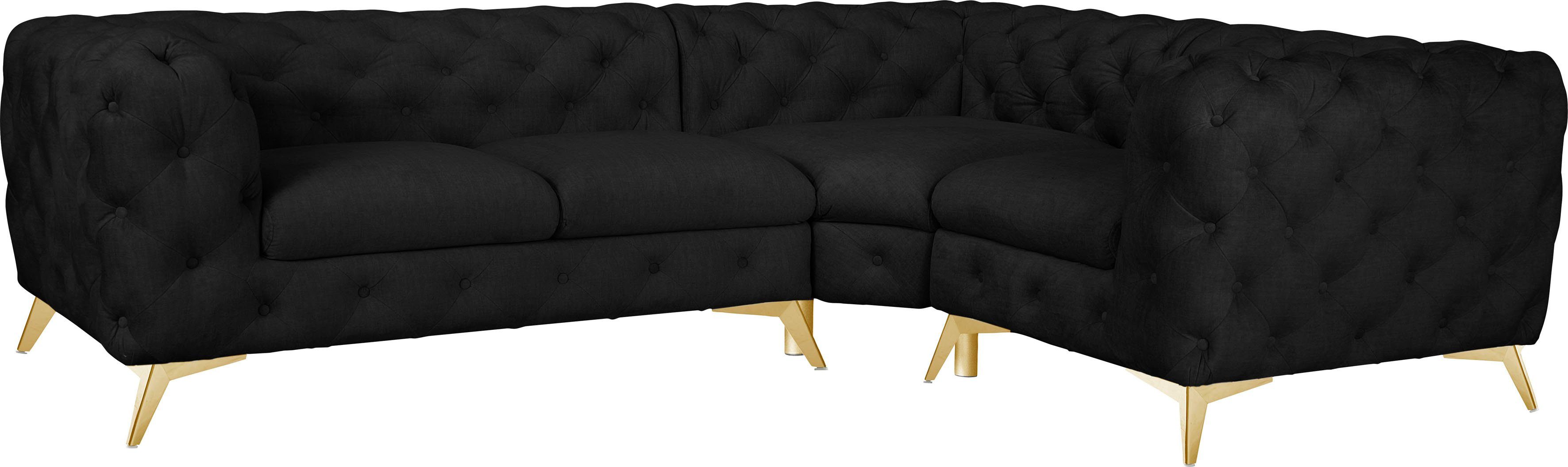 Leonique Chesterfield-bank Glynis L-vorm luxueuze capitonnage, moderne chesterfield look, kleur van de poten ter keuze