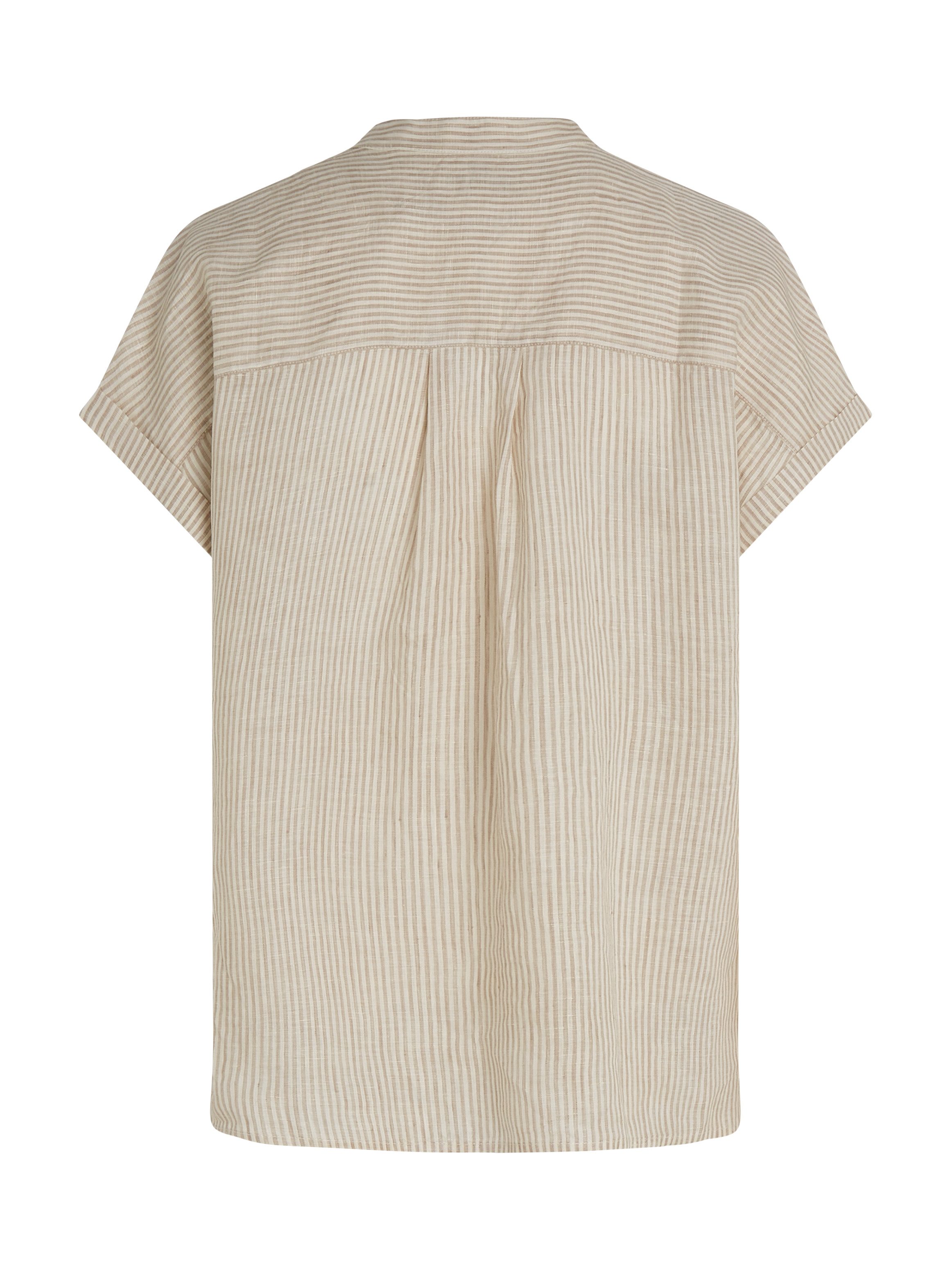 Tommy Hilfiger Blouse met korte mouwen ESS LINEN COLLARLESS S/S BLOUSE met logo-borduursel, verkoelend premium linnen