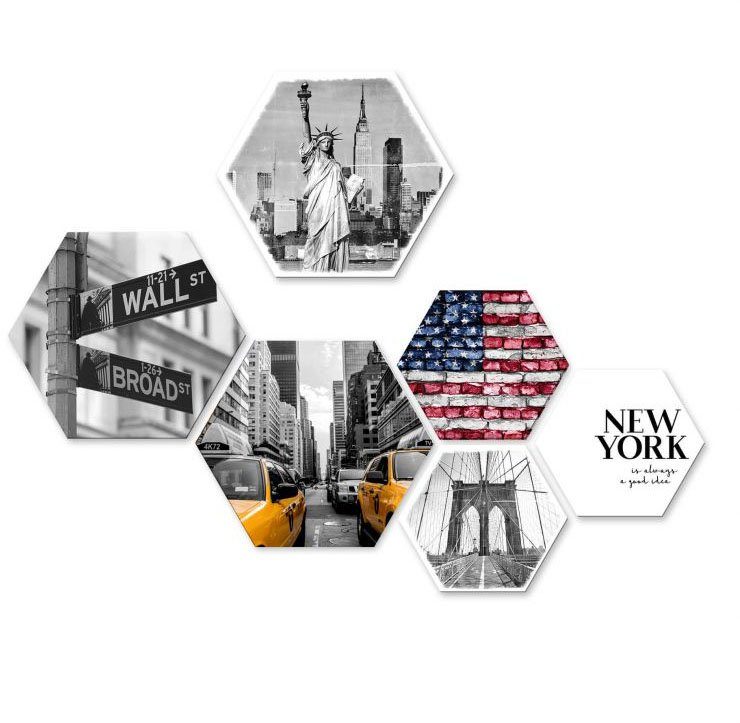 Wall-Art Meerdelige artprint Typisch New York collage (set, 6 stuks)
