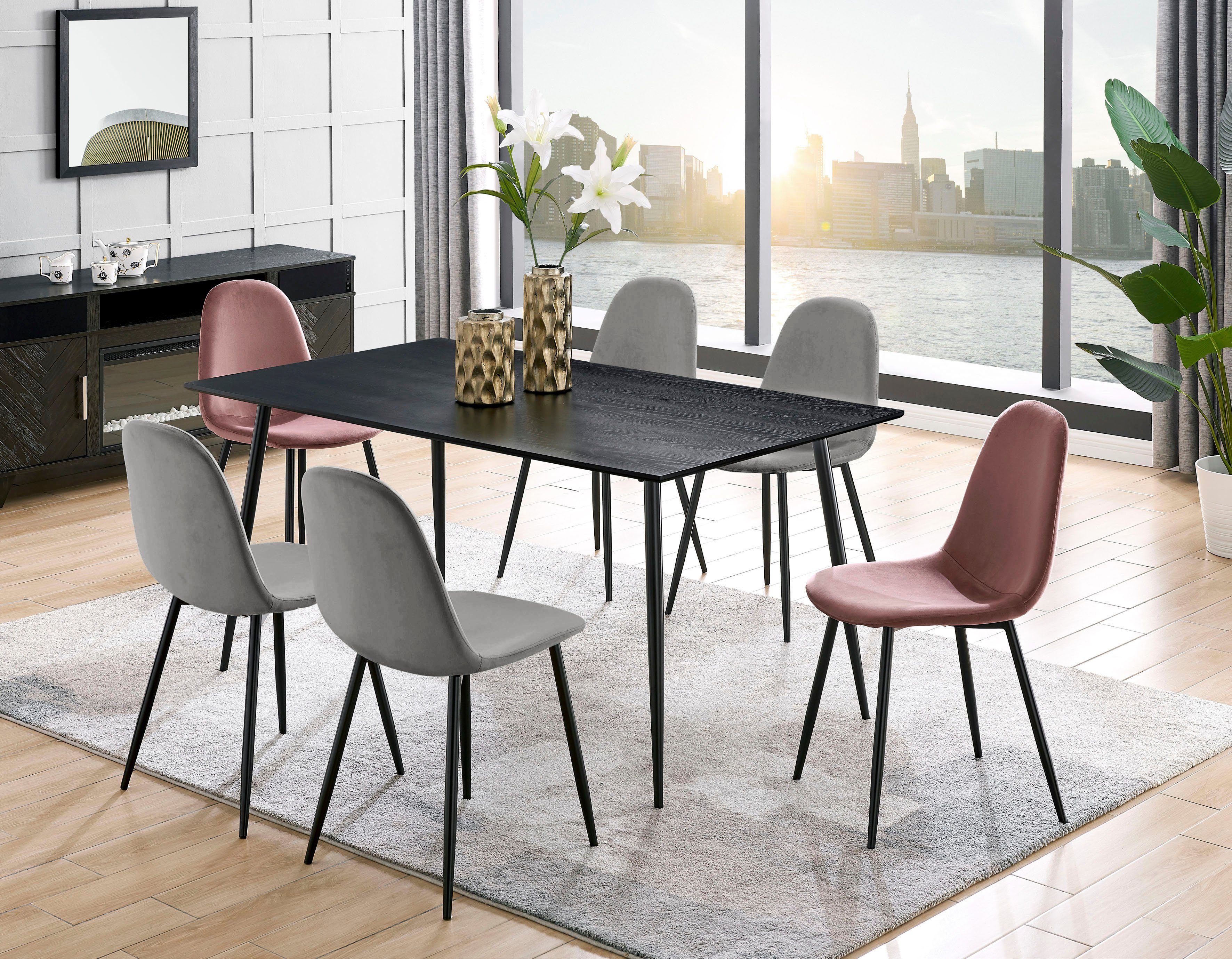 Leonique Eethoek Eadwine, TOPSELLER! Tafel plus 4 stoelen, zitgroep bestaande uit eettafel 160 cm en 4 eetkamerstoelen, gestoffeerde stoelen (set, 5-delig)