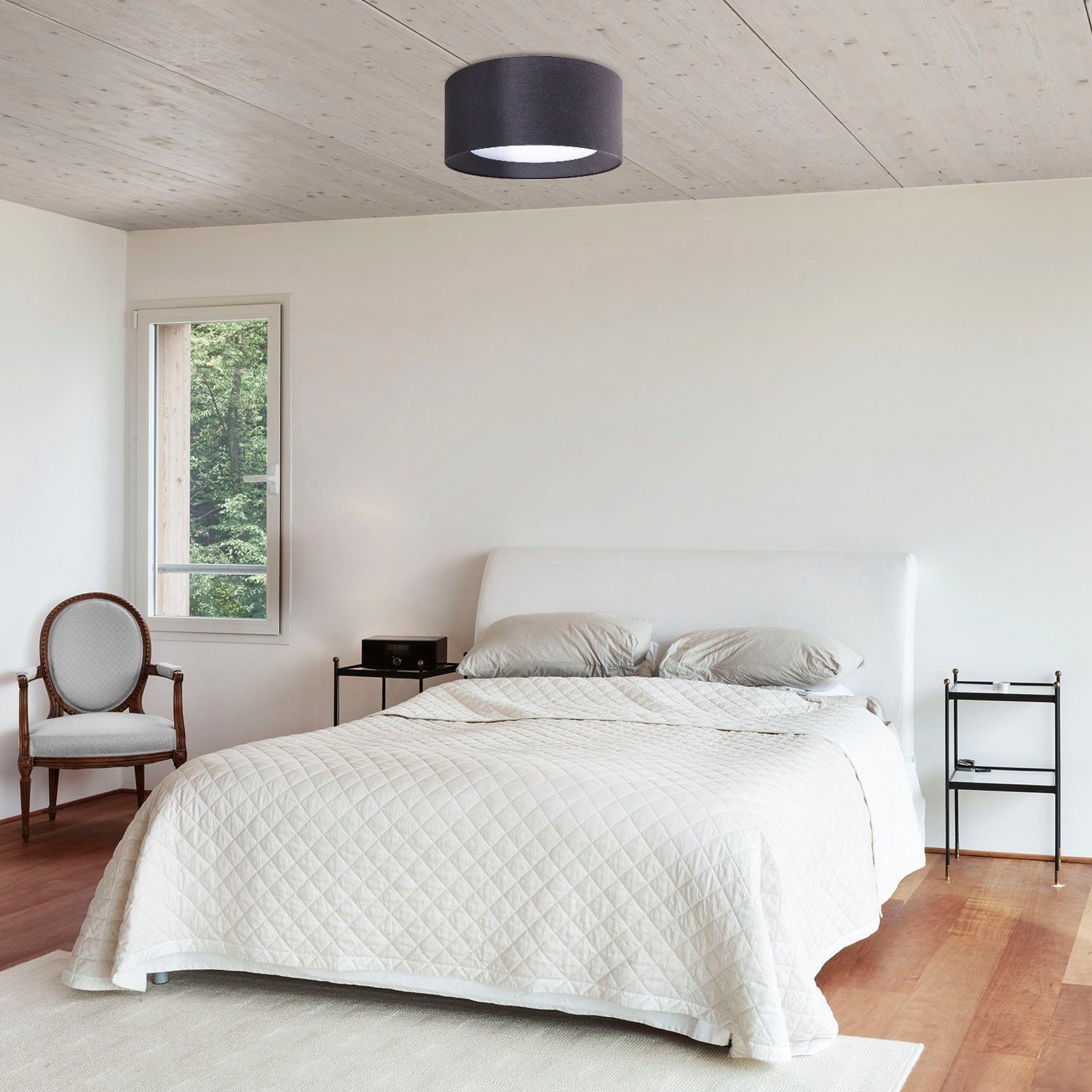Paco Home Plafondlamp Om Rond kantoor textielkap 3 x E27 modern gesloten uni
