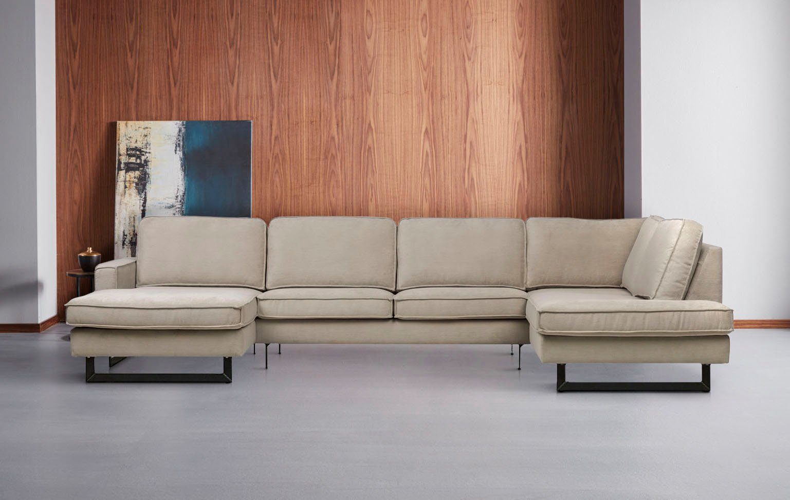 Places of Style Zithoek Pinto, 350 cm, U-vorm, XXL, met ottomanen Cord, fijncord, luxe-microvezel leer en chenille