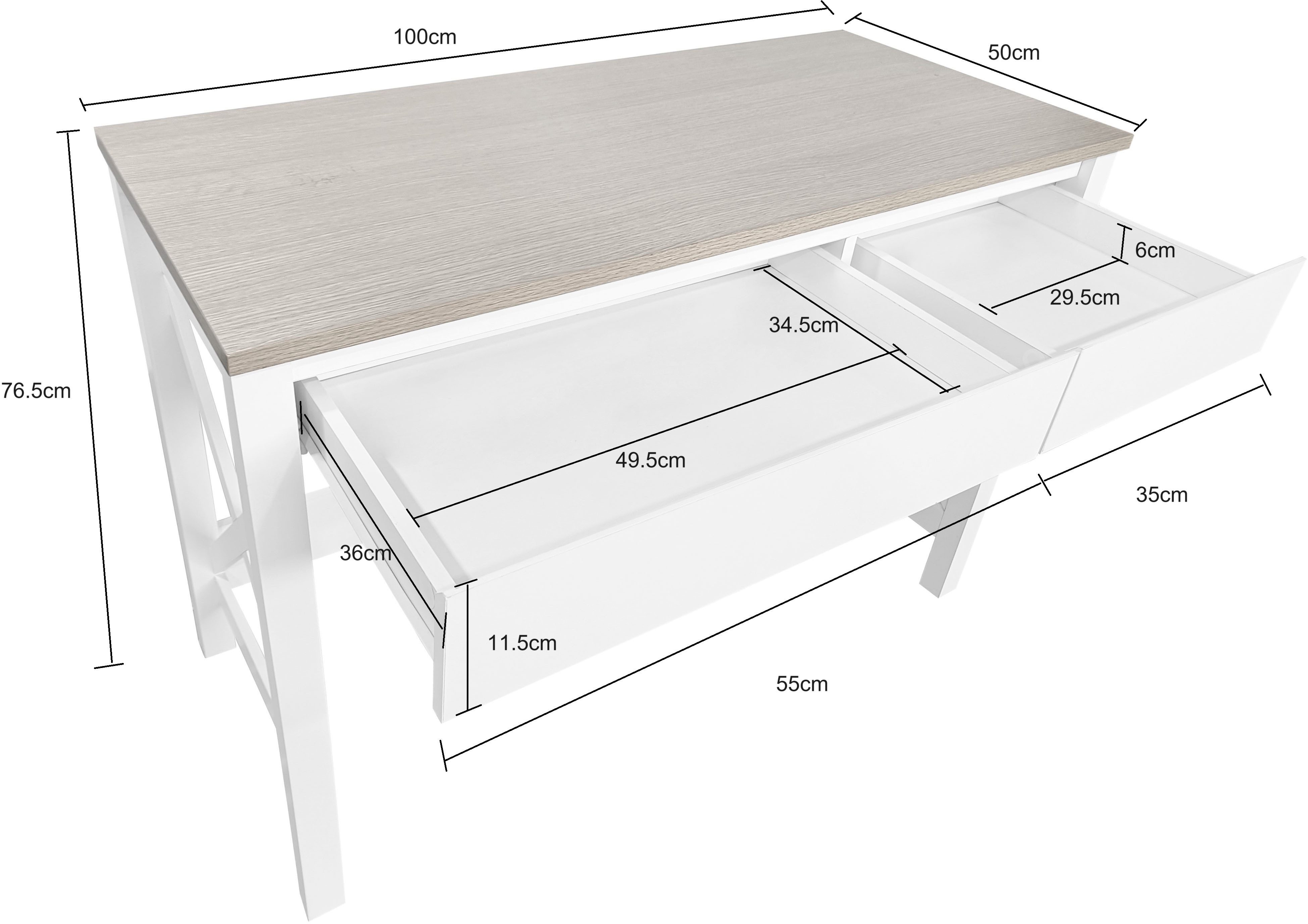Home affaire Bureau SILBA 2 lades, landhuisstijl, home office, breedte 100 cm