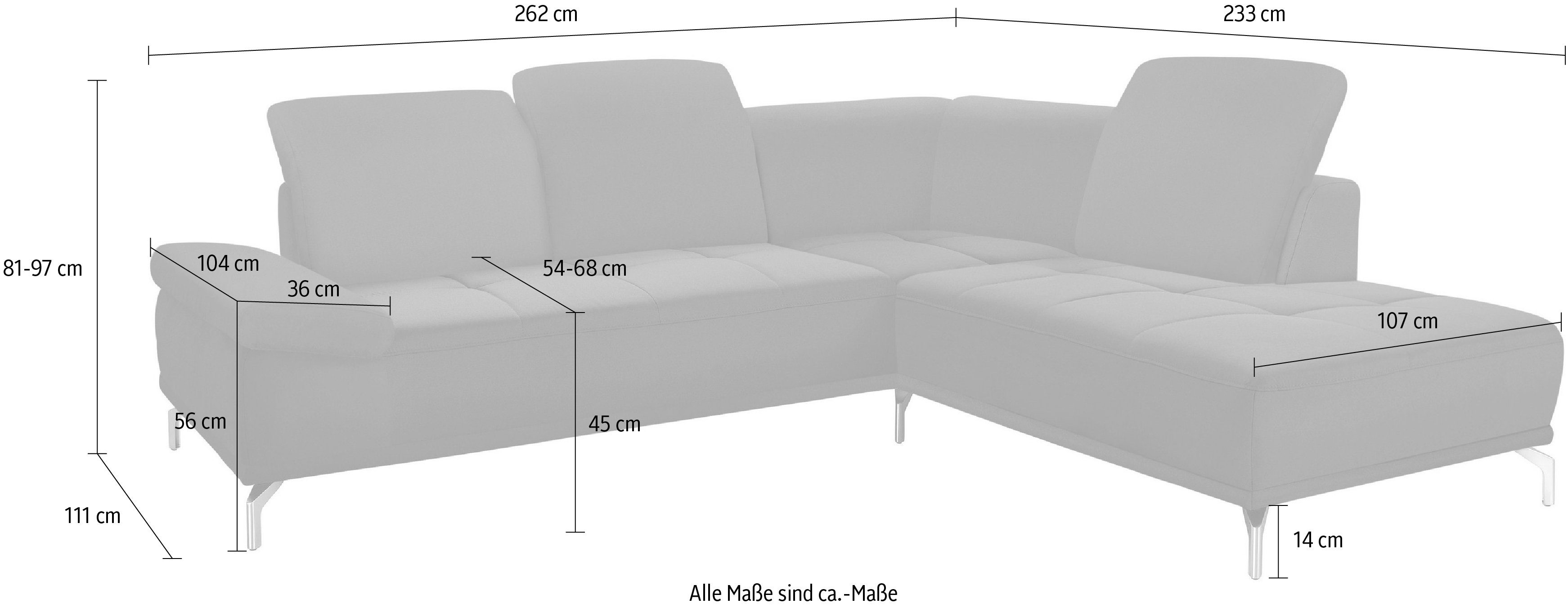 Places of Style Hoekbank Caluna Incl. zitdiepteverstelling, optioneel met hoofd- en armleuningverstelling