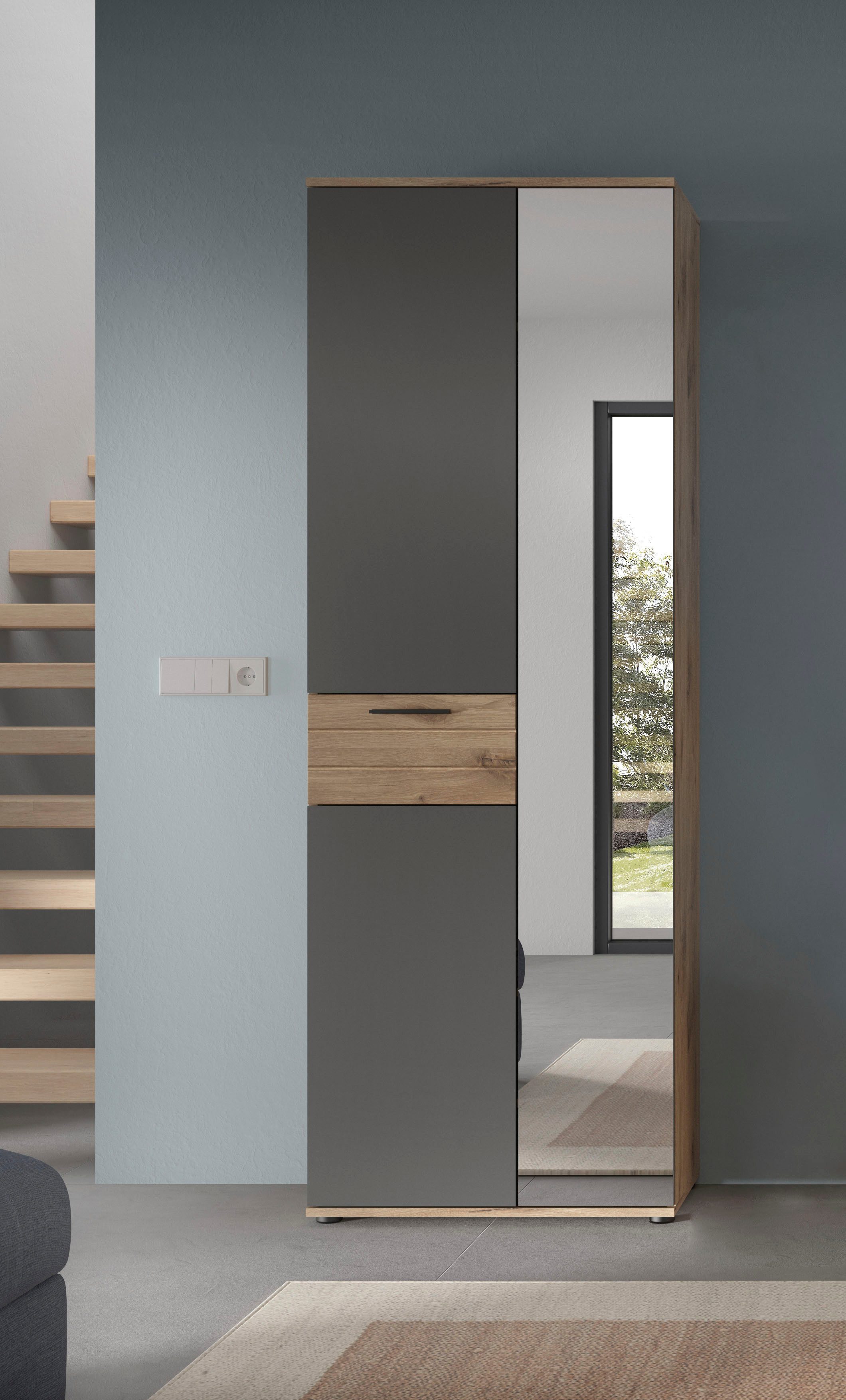 INOSIGN Kledingkast Riga, Hoogte 200 cm, 2 Deuren, 4 Planken, 1 Kledingstang met softclose, uittrekbare kledingstang, universeel inzetbare kast