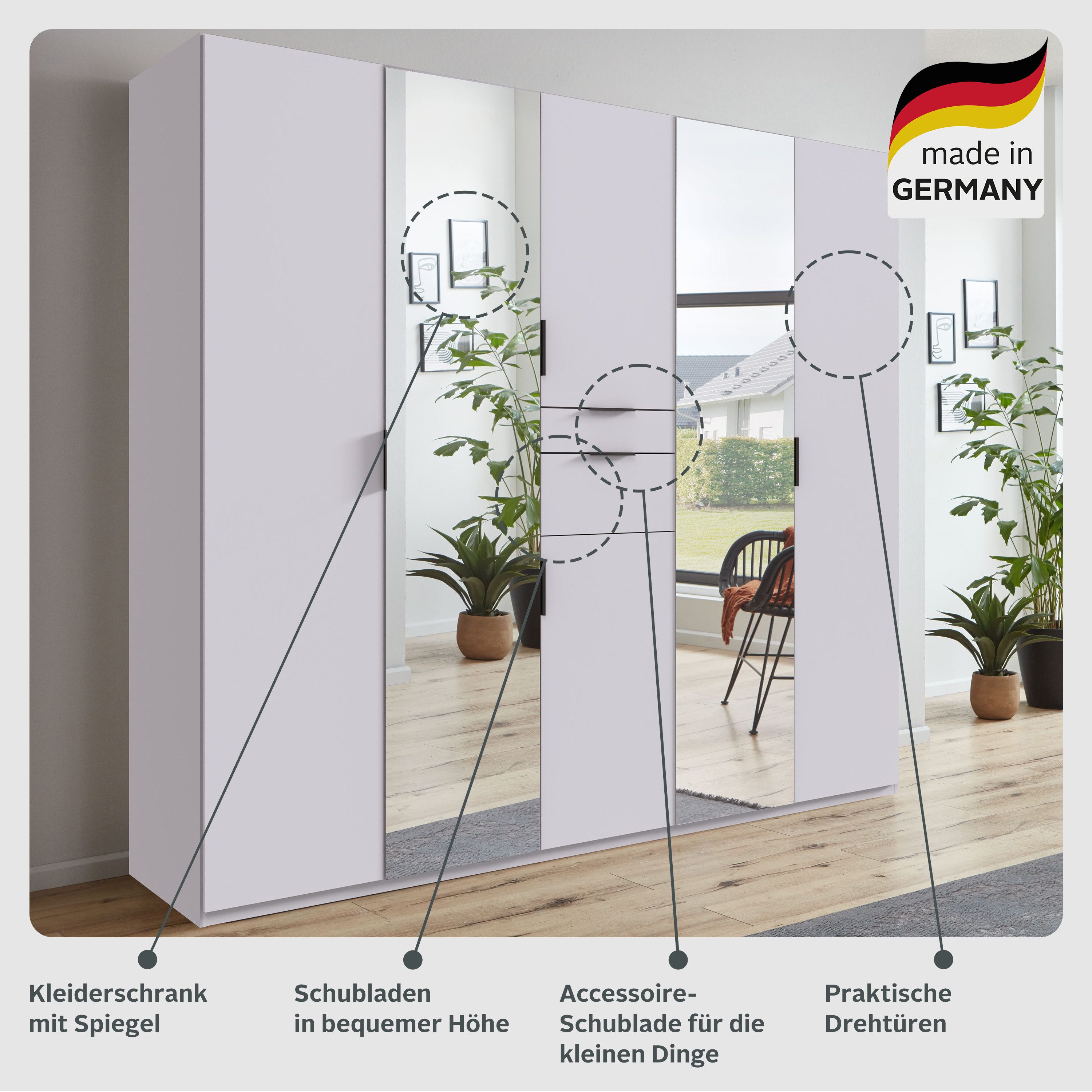 Wimex Draaideurkast Moldau kledingkast met spiegel slaapkamerkast bestseller Kies je interieur, kant-en-klaar geconfigureerd in de kast