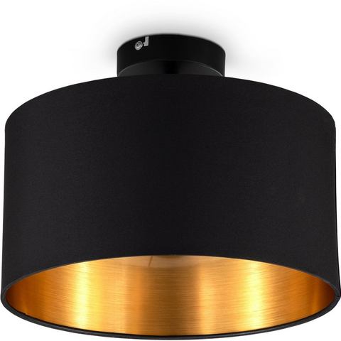 B.K.Licht Plafondlamp BK_SD1420 Deckenlampe, mit Stoffschirm, Ø30cm, Schwarz-Gold, E27