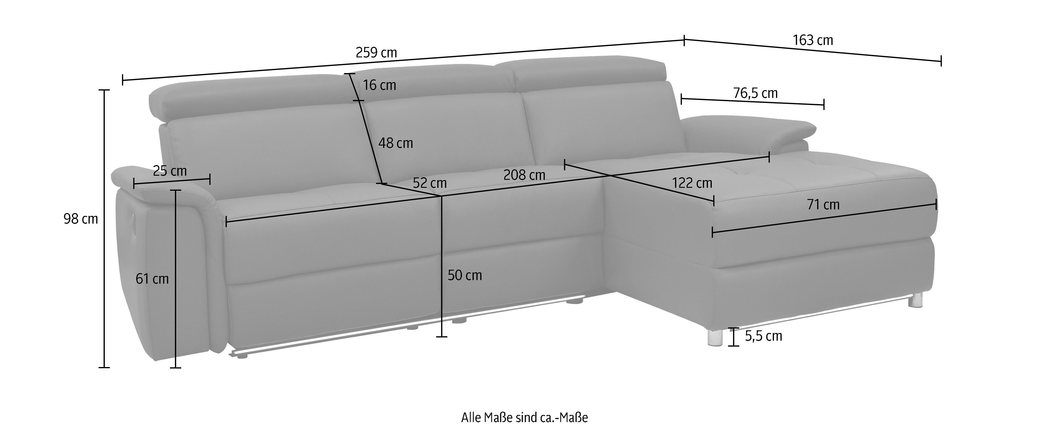 Places of Style Hoekbank Pareli, L-model, 259 cm, met récamier, echt leer, imitatieleer, weefstof