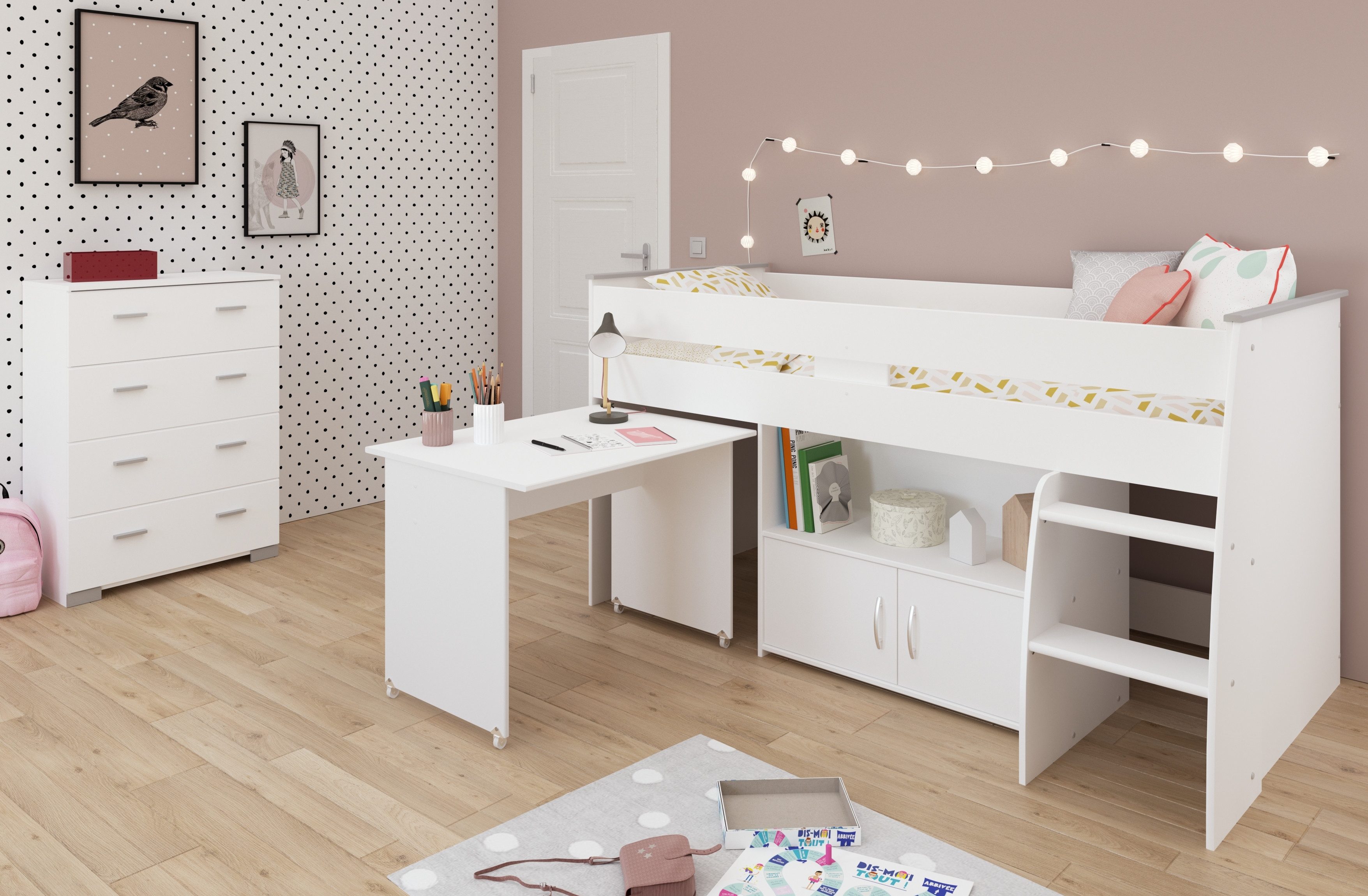 Parisot Tienerkamerset Parisot kinderkamer Reverse 13 geïntegreerd bureau, commode en geïntegreerde ladder (2-delig)