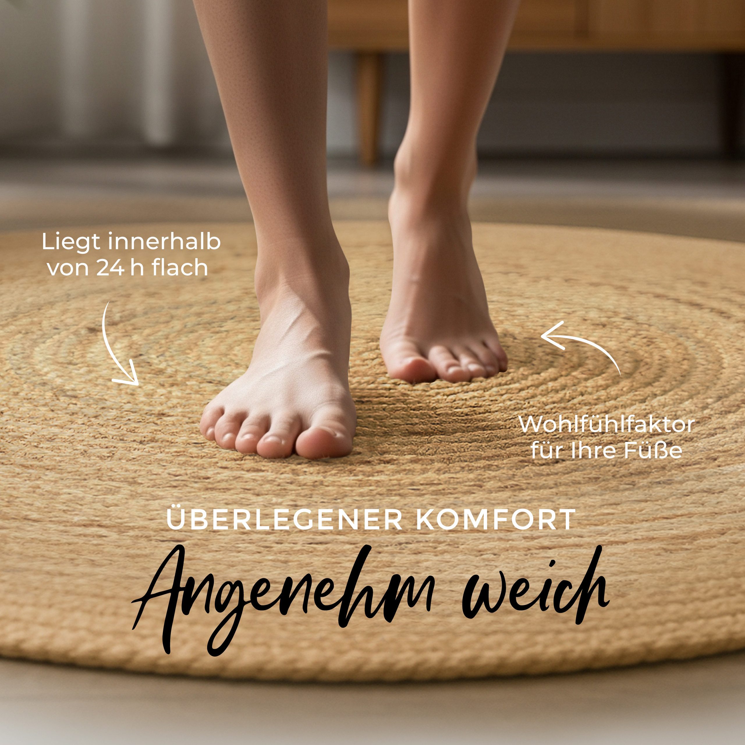 carpetfine Vloerkleed Nele jute-vloerkleed natuurmateriaal gevlochten tweezijdig te gebruiken kleed van 100% jute, in rond en ovaal, vele maten