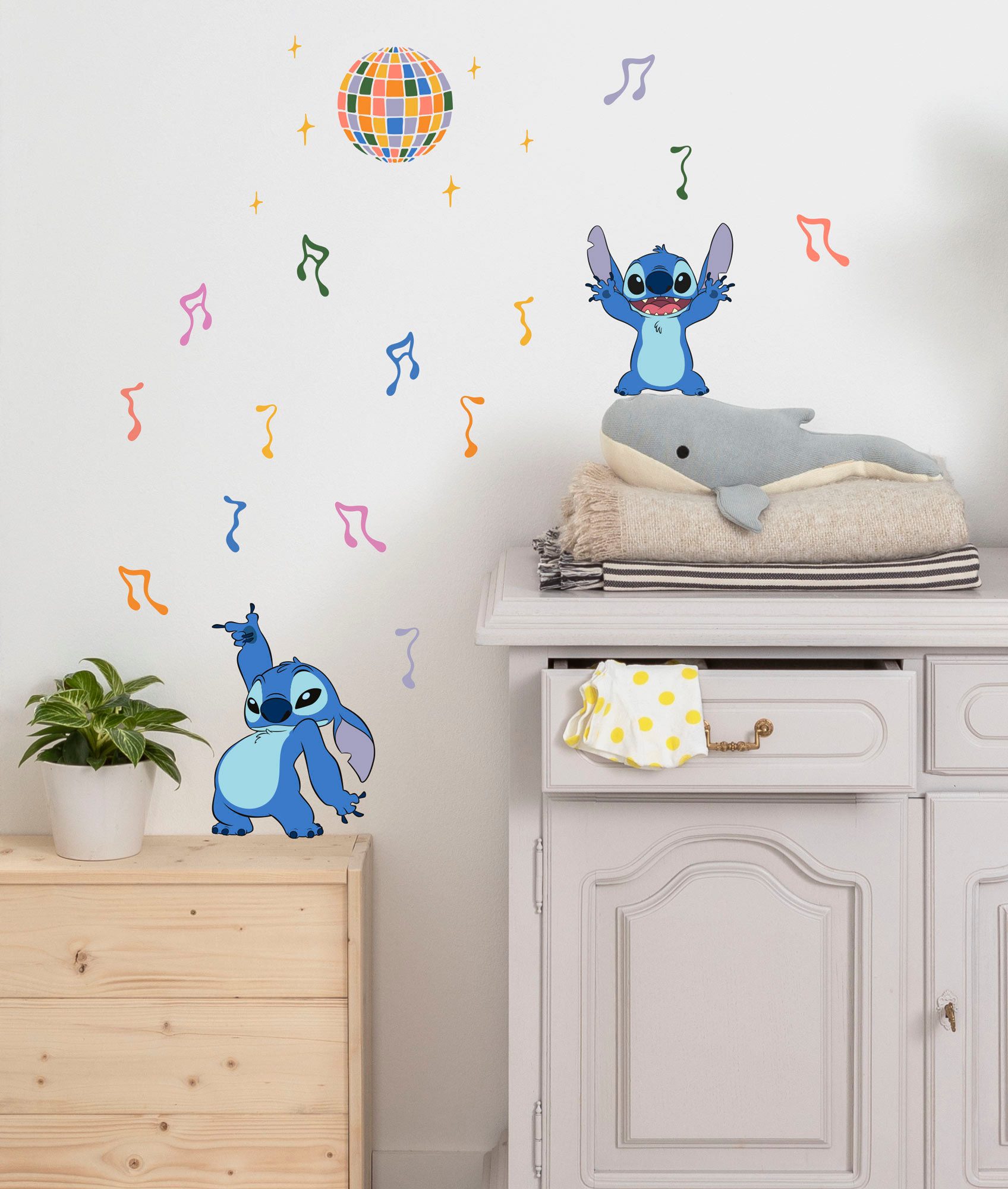 Komar Wandfolie Stitch Music - grootte 50 x 70 cm zelfklevend, wandstickers, kinderkamer (23-delig) wandstickers multicolor